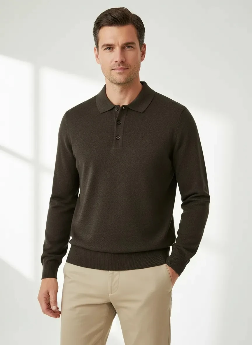 Erkek Kahverengi Polo Yaka Kazak