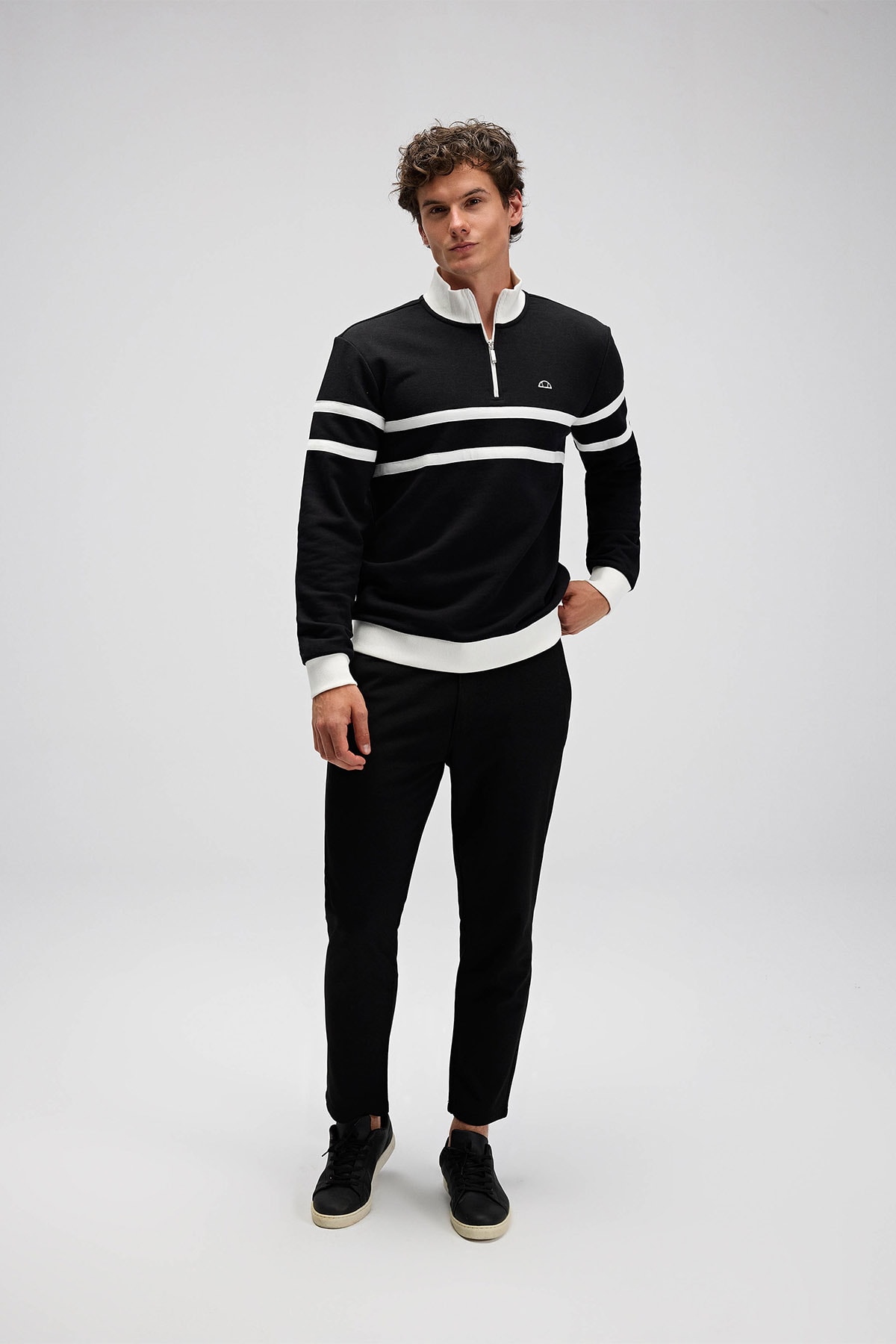 Erkek Yarım Fermuarlı Siyah Sweatshirt EM619-BK