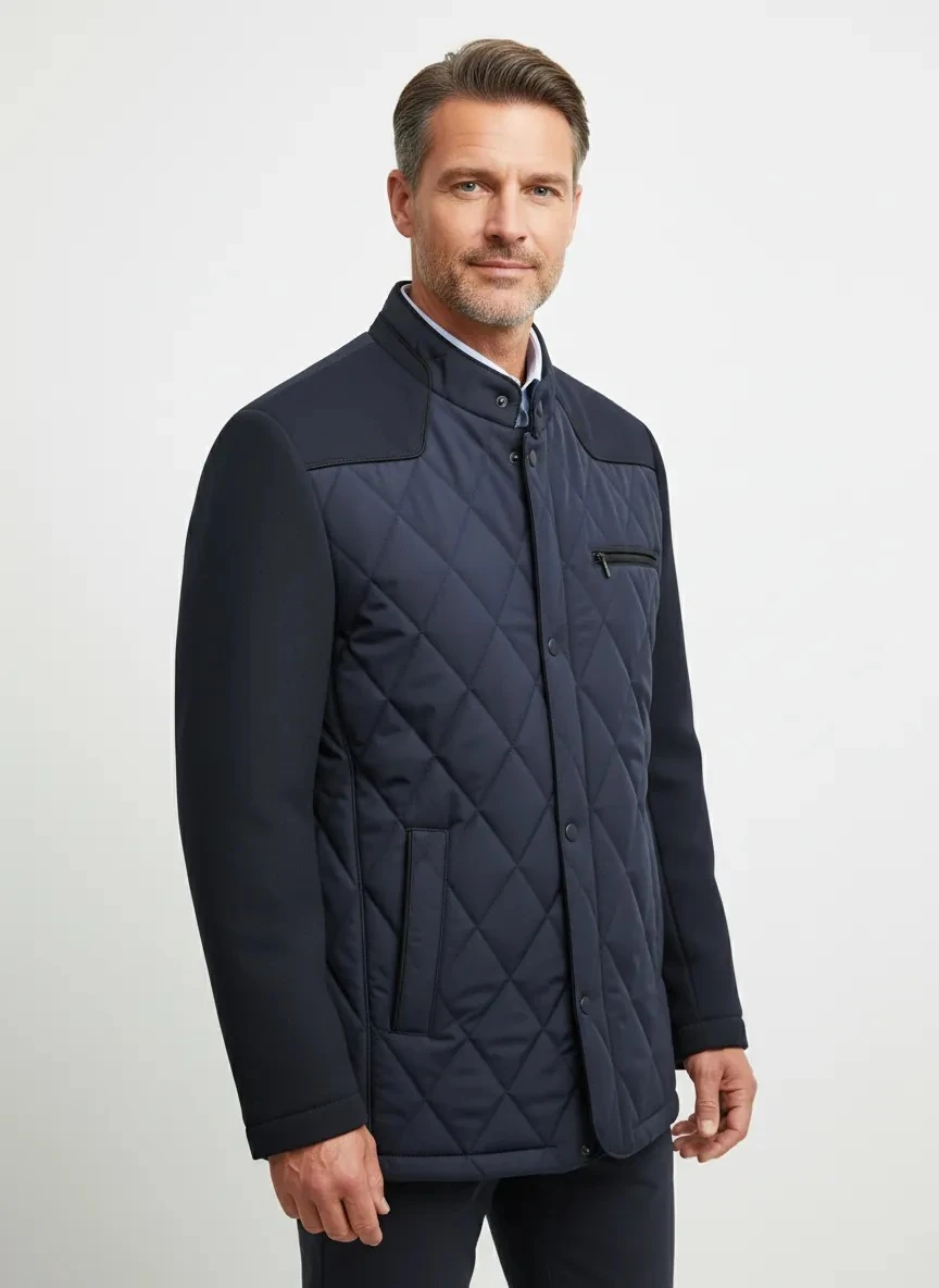 Erkek Lacivert Kapitone Kaban 