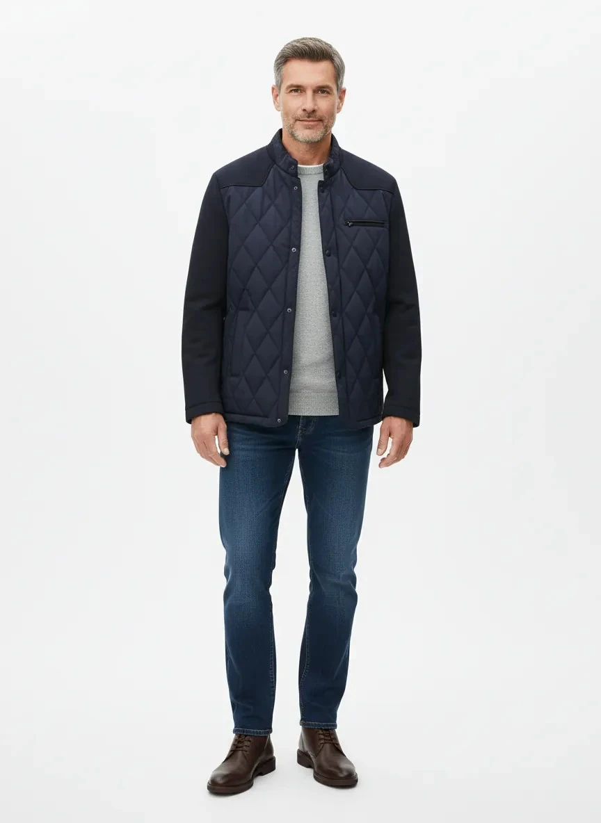 Erkek Lacivert Kapitone Kaban 