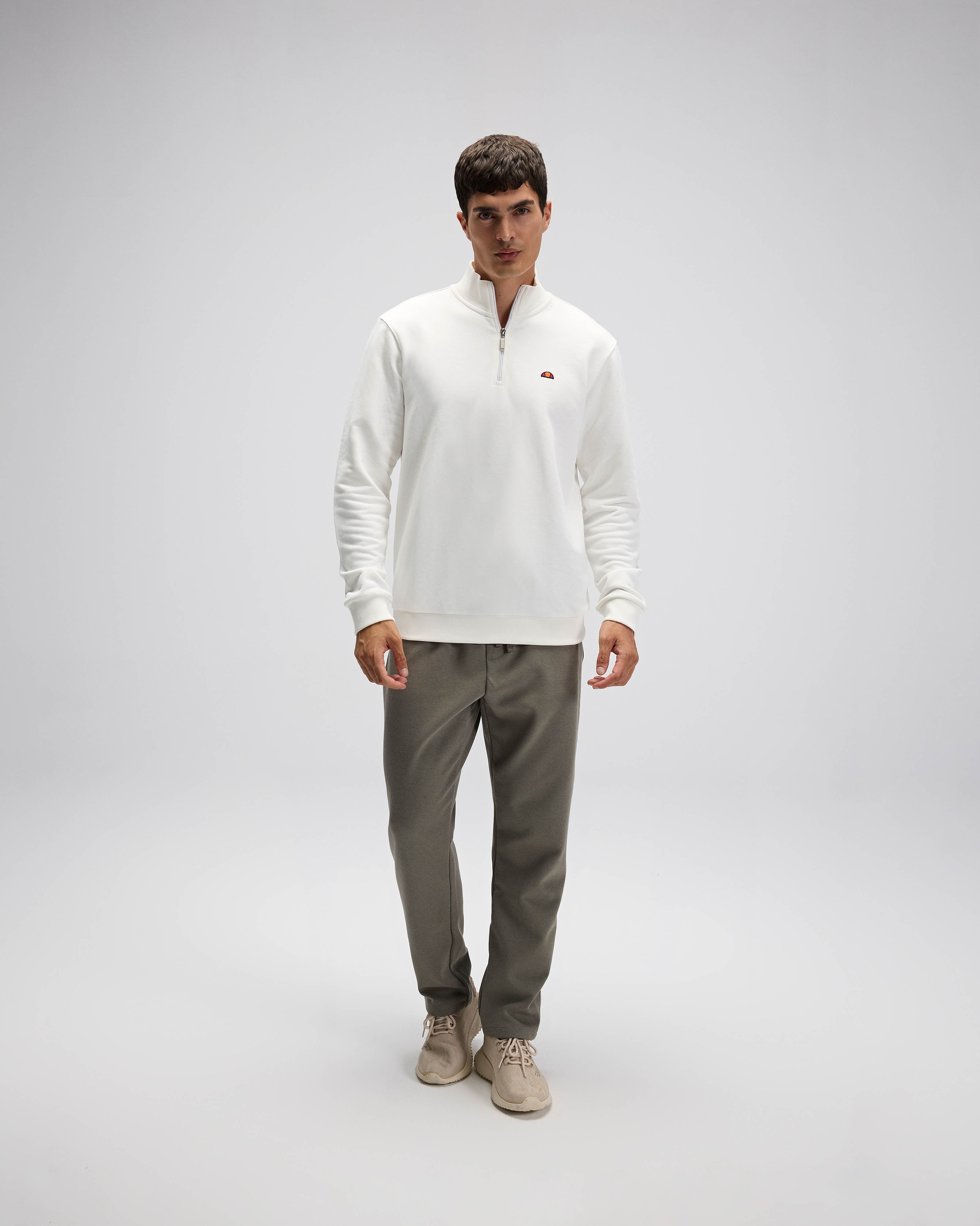 Beyaz Erkek Yarım Fermuarlı Sweatshirt EM580-OF