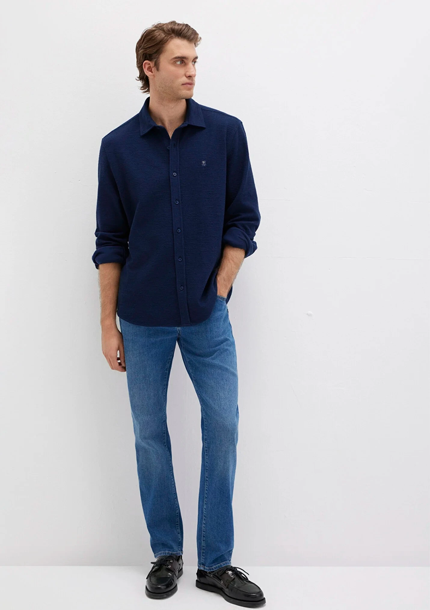 Erkek Uzun Kol Lacivert Gömlek