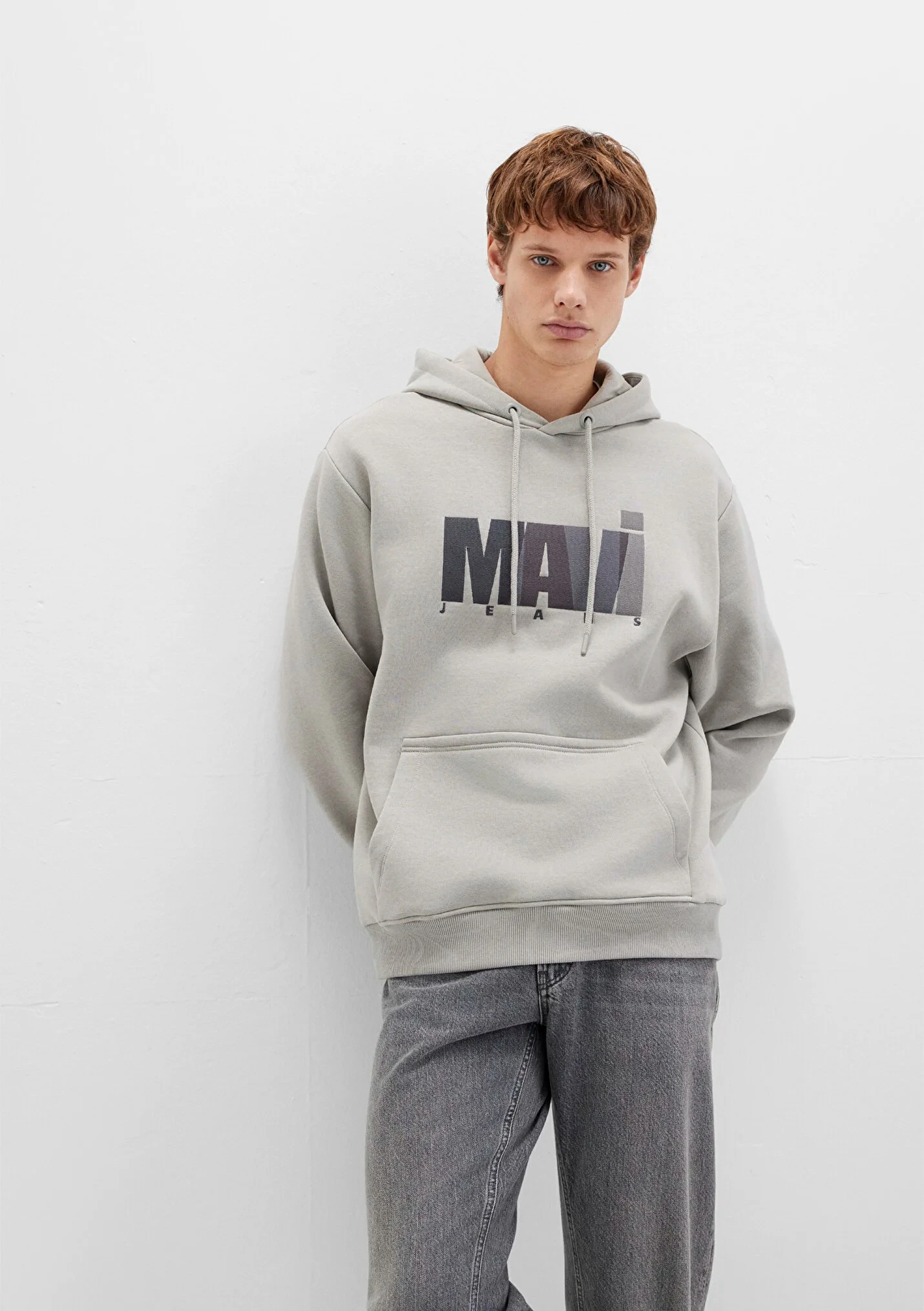 Logo Baskılı Gri Erkek Sweatshirt 