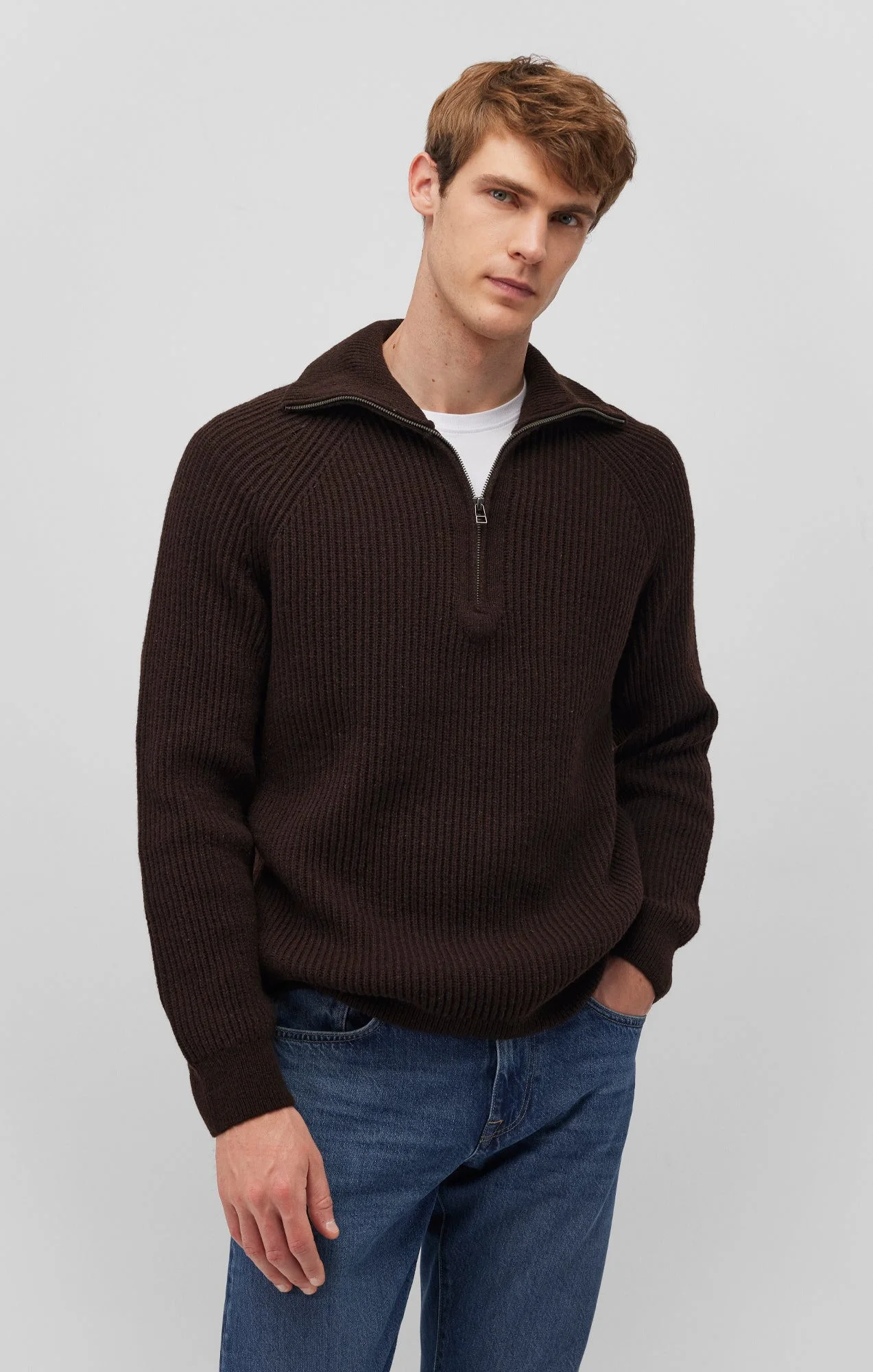 Erkek Yarım Fermuarlı Kahverengi Sweatshirt 0710271-88615