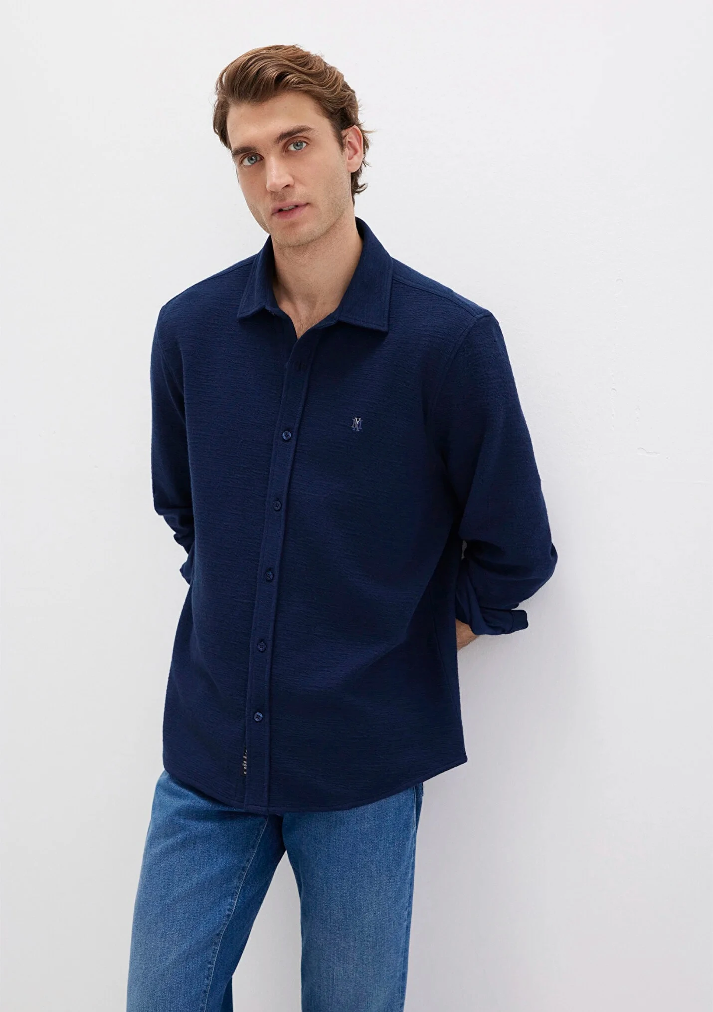 Erkek Uzun Kol Lacivert Gömlek