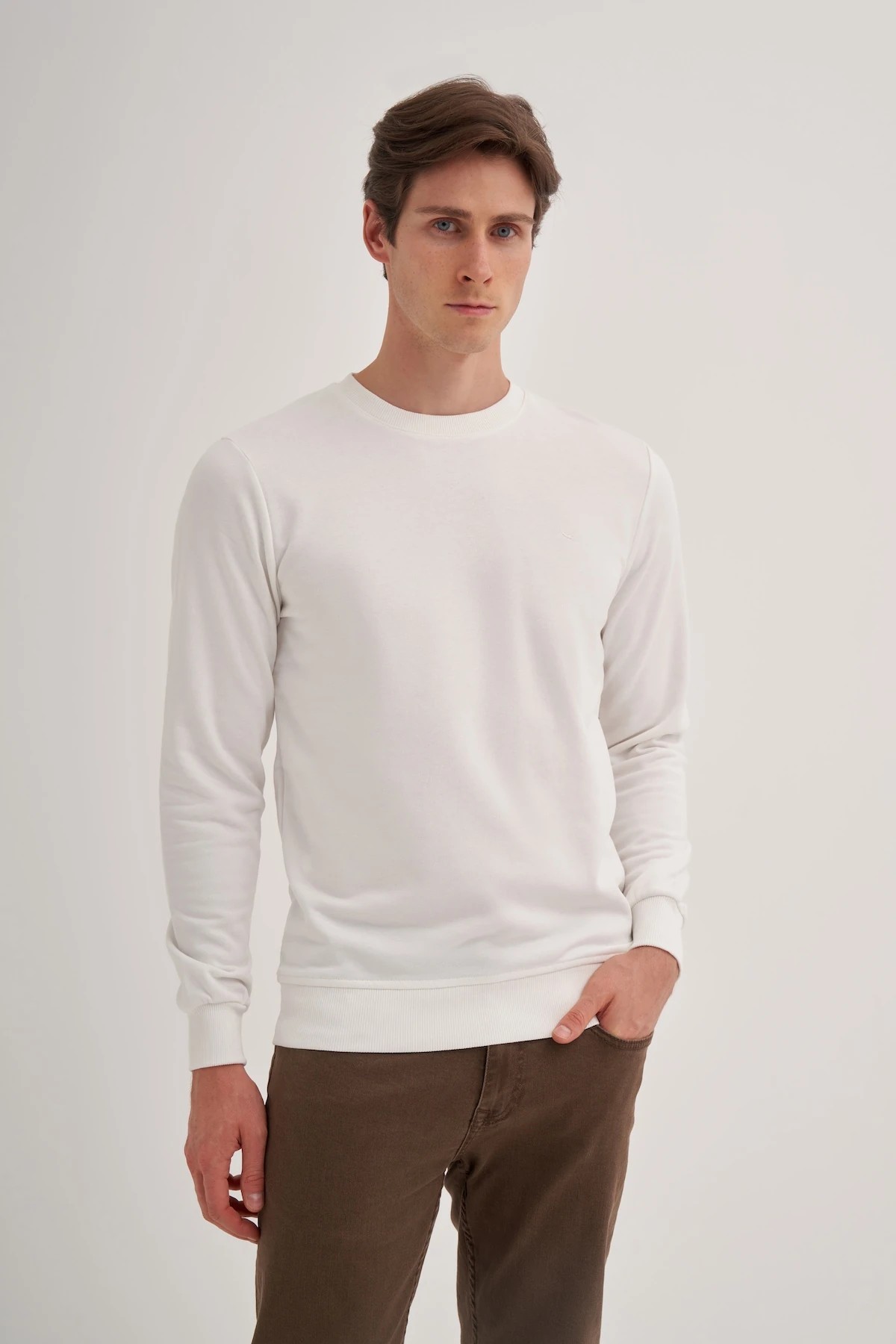 CAZ 56100 Ekru Bisiklet Yaka Erkek Sweatshirt