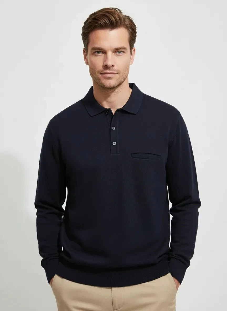 Erkek Cepli Lacivert Polo Yaka Kazak