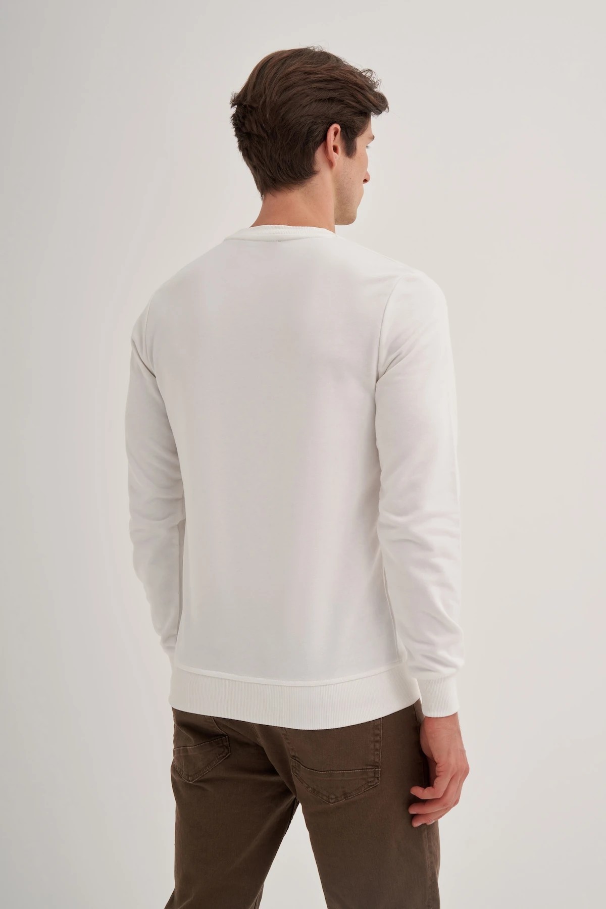 CAZ 56100 Ekru Bisiklet Yaka Erkek Sweatshirt