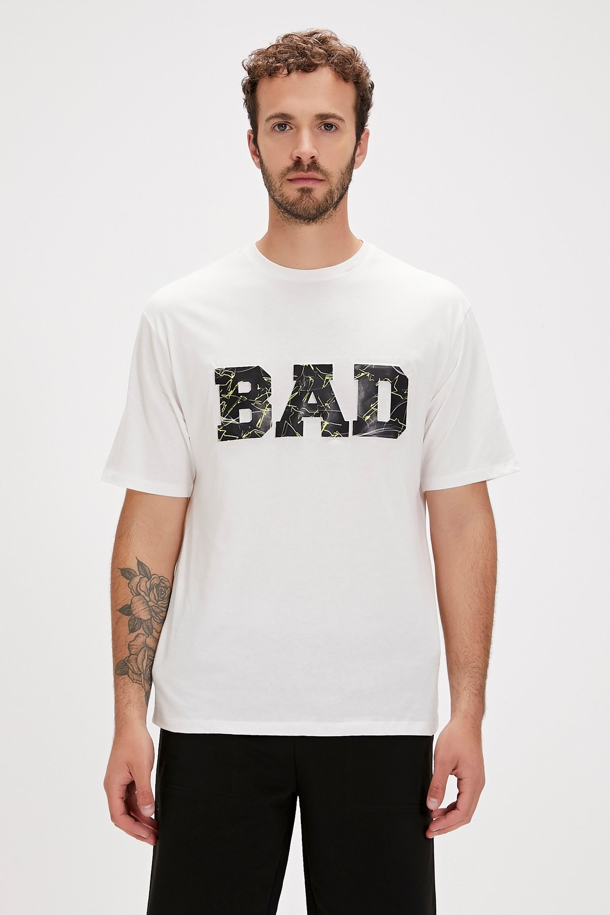 Bad Bear Levin Baskılı Oversize Erkek Tişört - OFF-WHITE