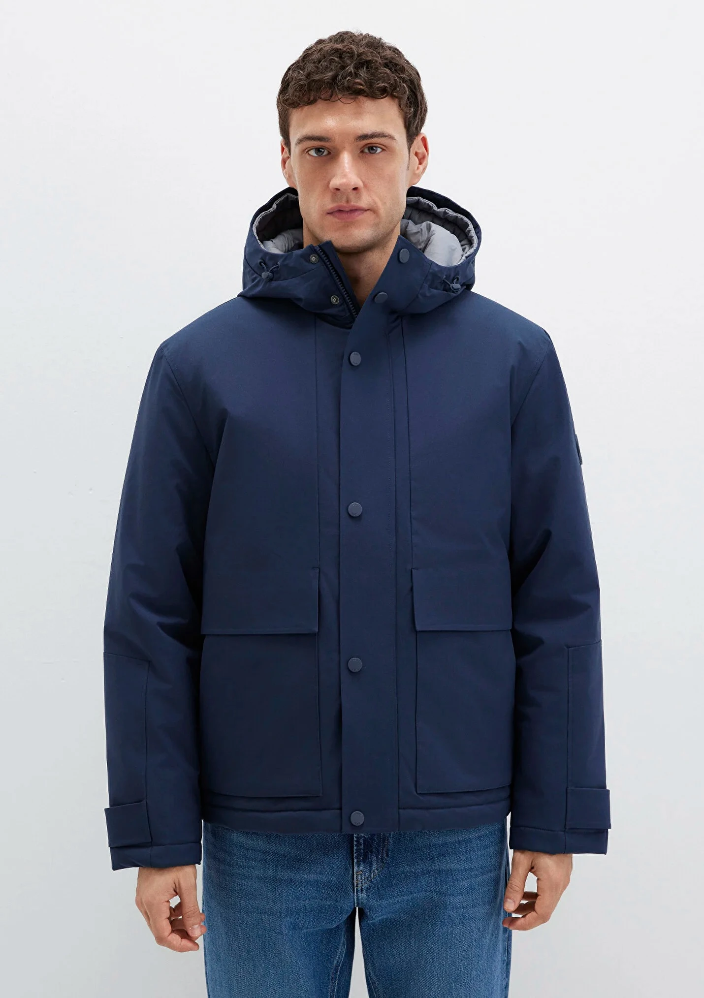 Kapüşonlu Lacivert Erkek Mont