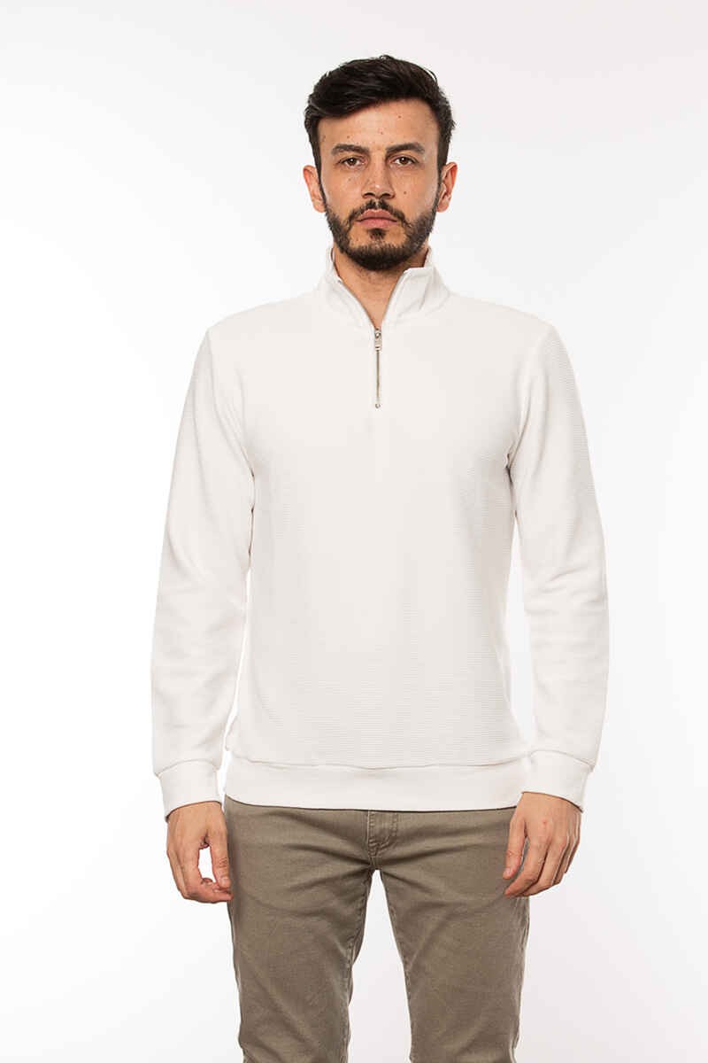 Cazador - Yarım Fermuarlı Erkek Sweatshirt Caz 5234 - EKRU