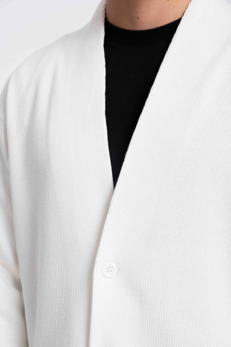 Düğmeli Selanik Beyaz Erkek Hırka 9584