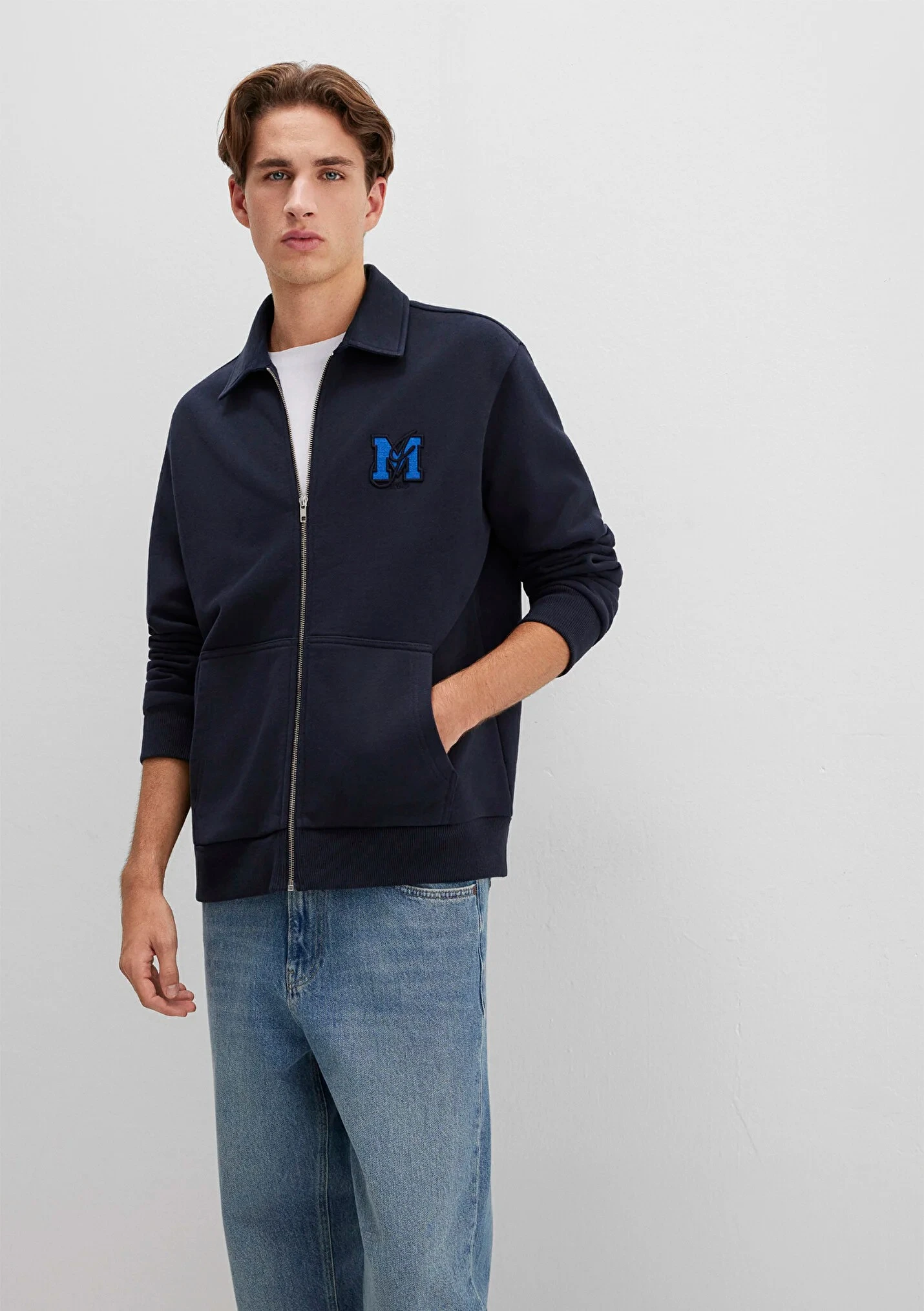 Erkek Lacivert Fermuarlı Sweatshirt