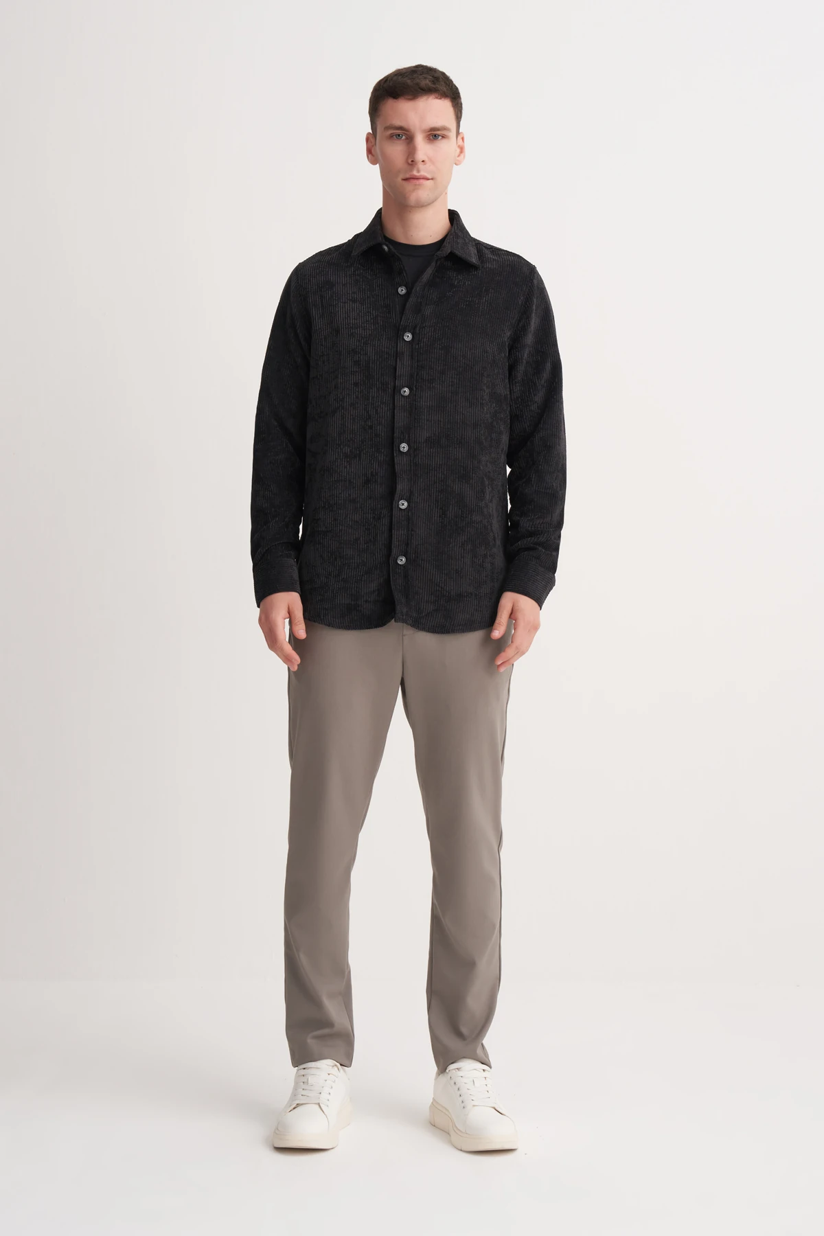 Kadife Siyah Erkek Gömlek CAZ 23035