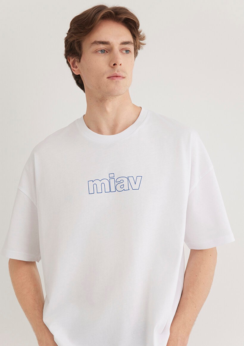 Miav Baskılı Oversize Beyaz Tişört 0611704-620