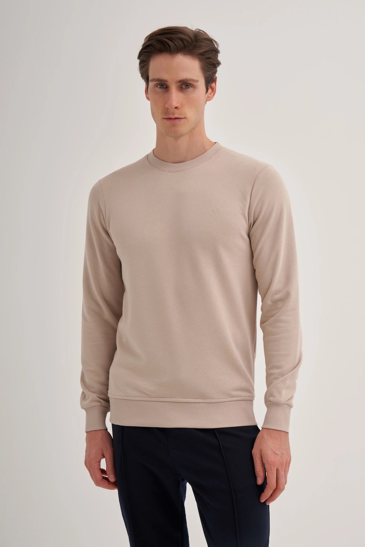 CAZ 56100 Bej Bisiklet Yaka Erkek Sweatshirt