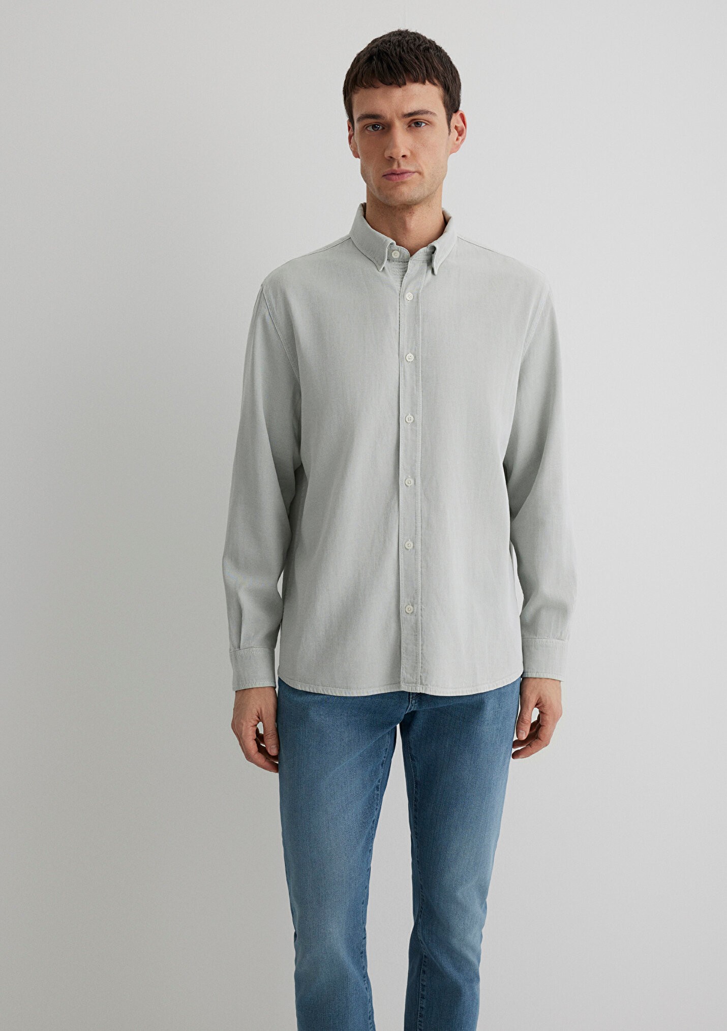 Keten Karışımlı Gri Tencel Erkek Gömlek 0211482-70148