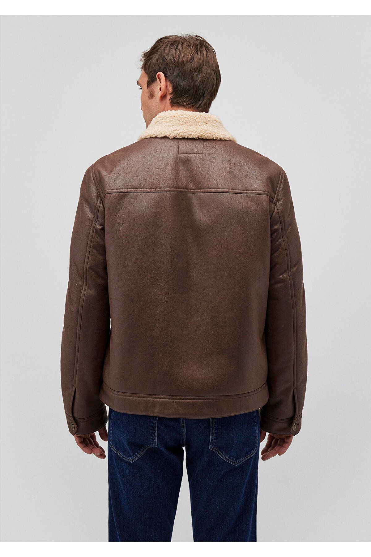 Erkek Kahverengi Suni Deri Ceket 