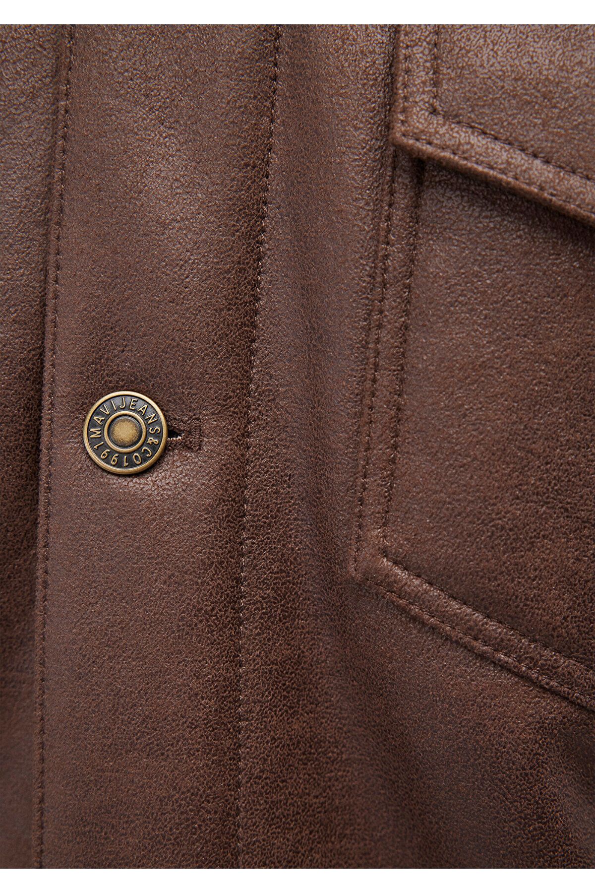 Erkek Kahverengi Suni Deri Ceket 