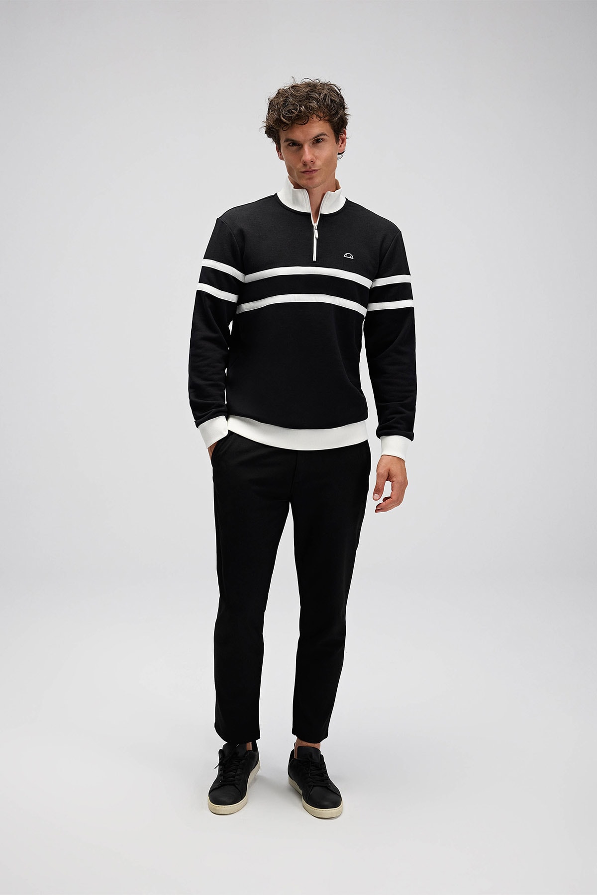 Erkek Yarım Fermuarlı Siyah Sweatshirt EM619-BK