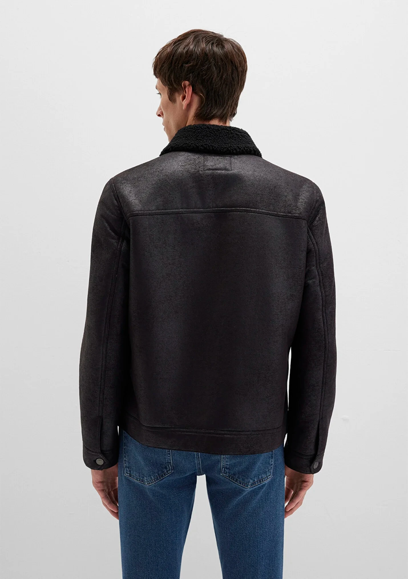 Erkek Siyah Suni Deri Ceket