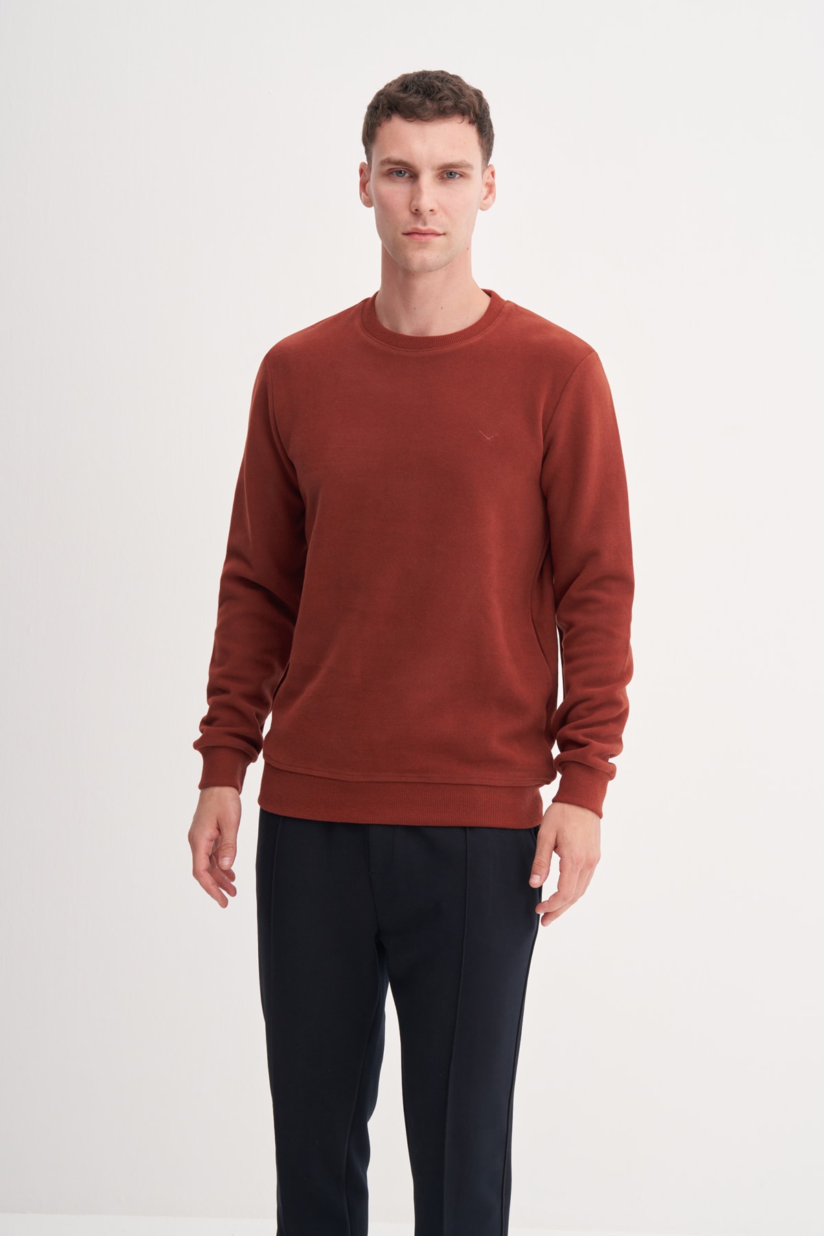 Selanik Örgü Bisiklet Yaka Erkek Kiremit Sweatshirt CAZ 56400
