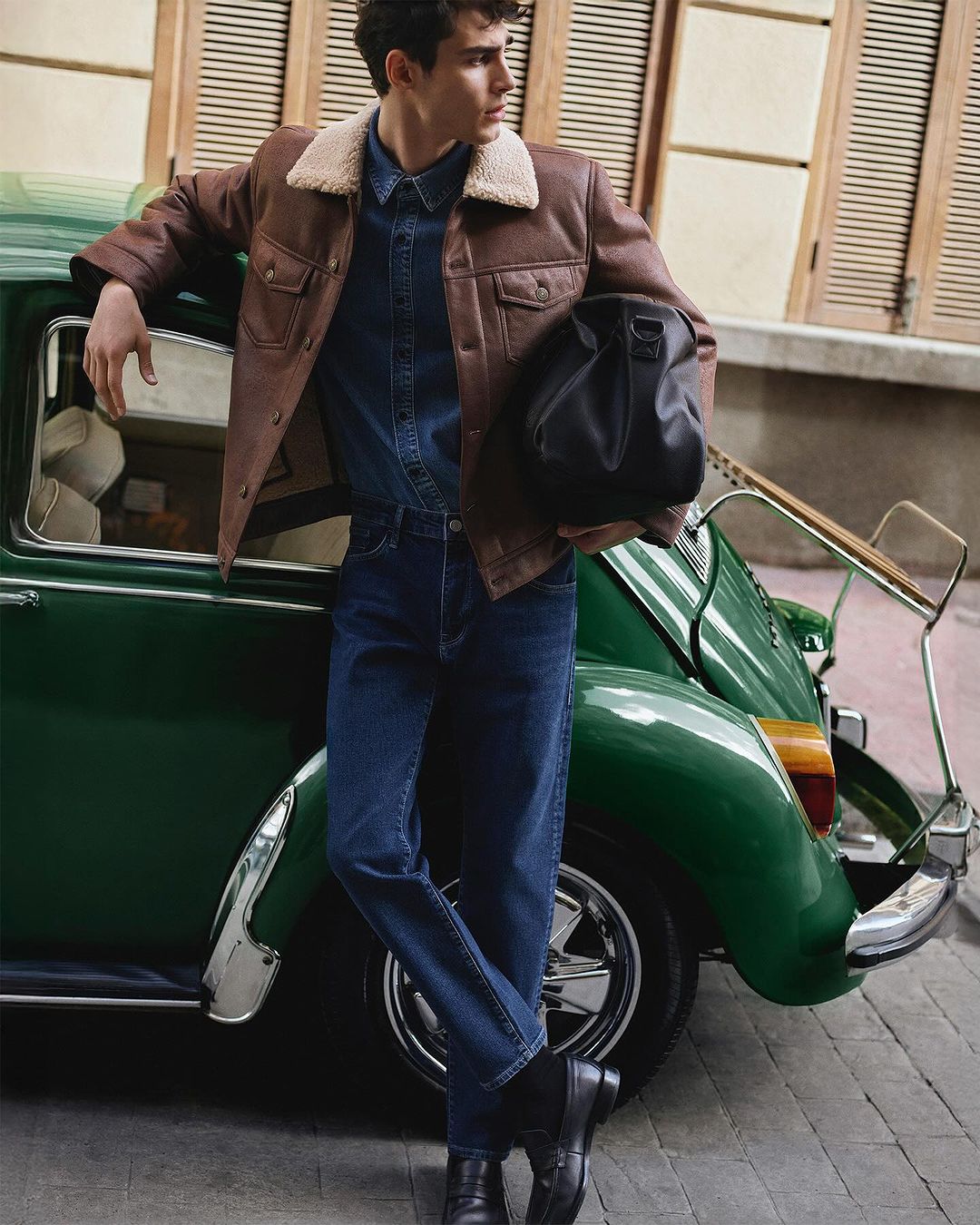 Erkek Kahverengi Suni Deri Ceket 