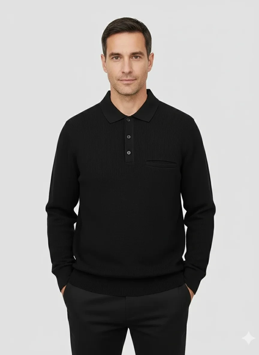Erkek Cepli Siyah Polo Yaka Kazak