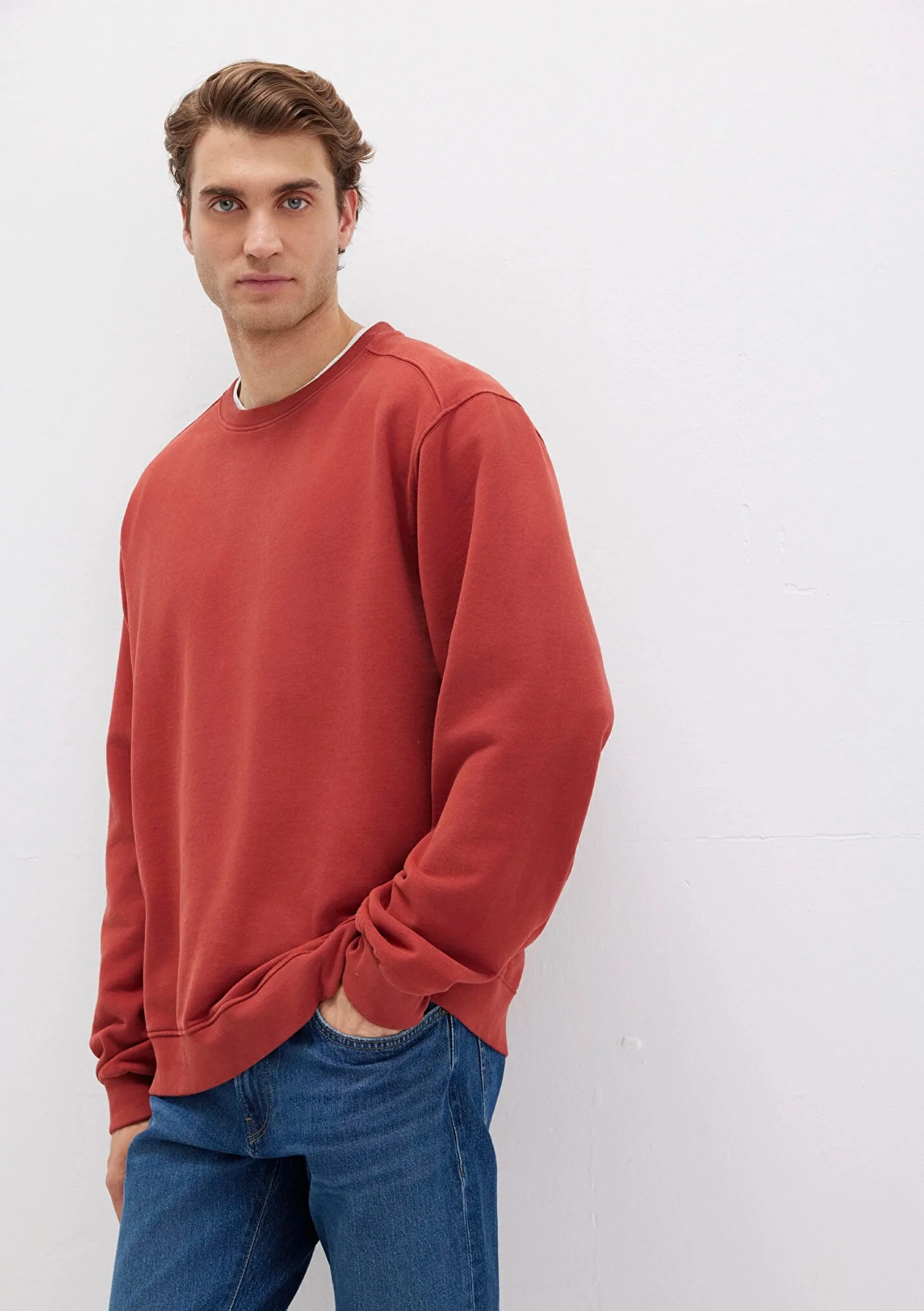 Bisiklet Yaka Kırmızı Erkek Sweatshirt