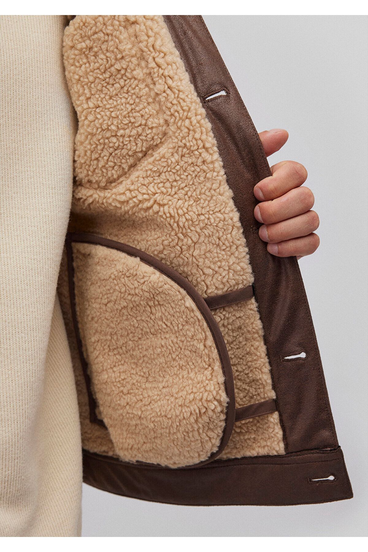 Erkek Kahverengi Suni Deri Ceket 