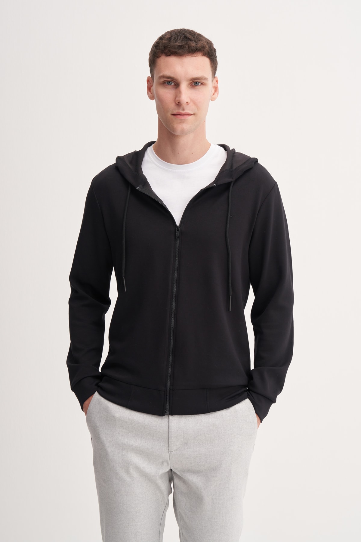 Fermuarlı Kapüşonlu Siyah Erkek Sweatshirt CAZ 54265