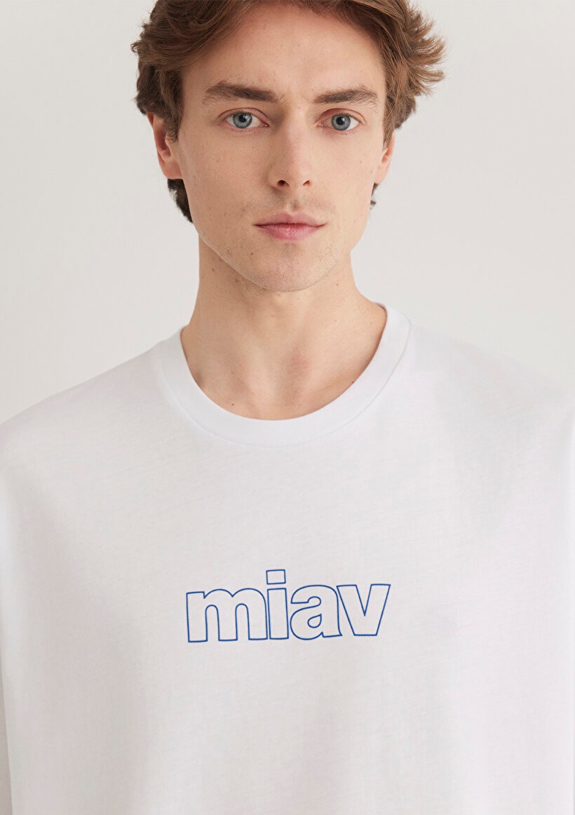 Miav Baskılı Oversize Beyaz Tişört 0611704-620