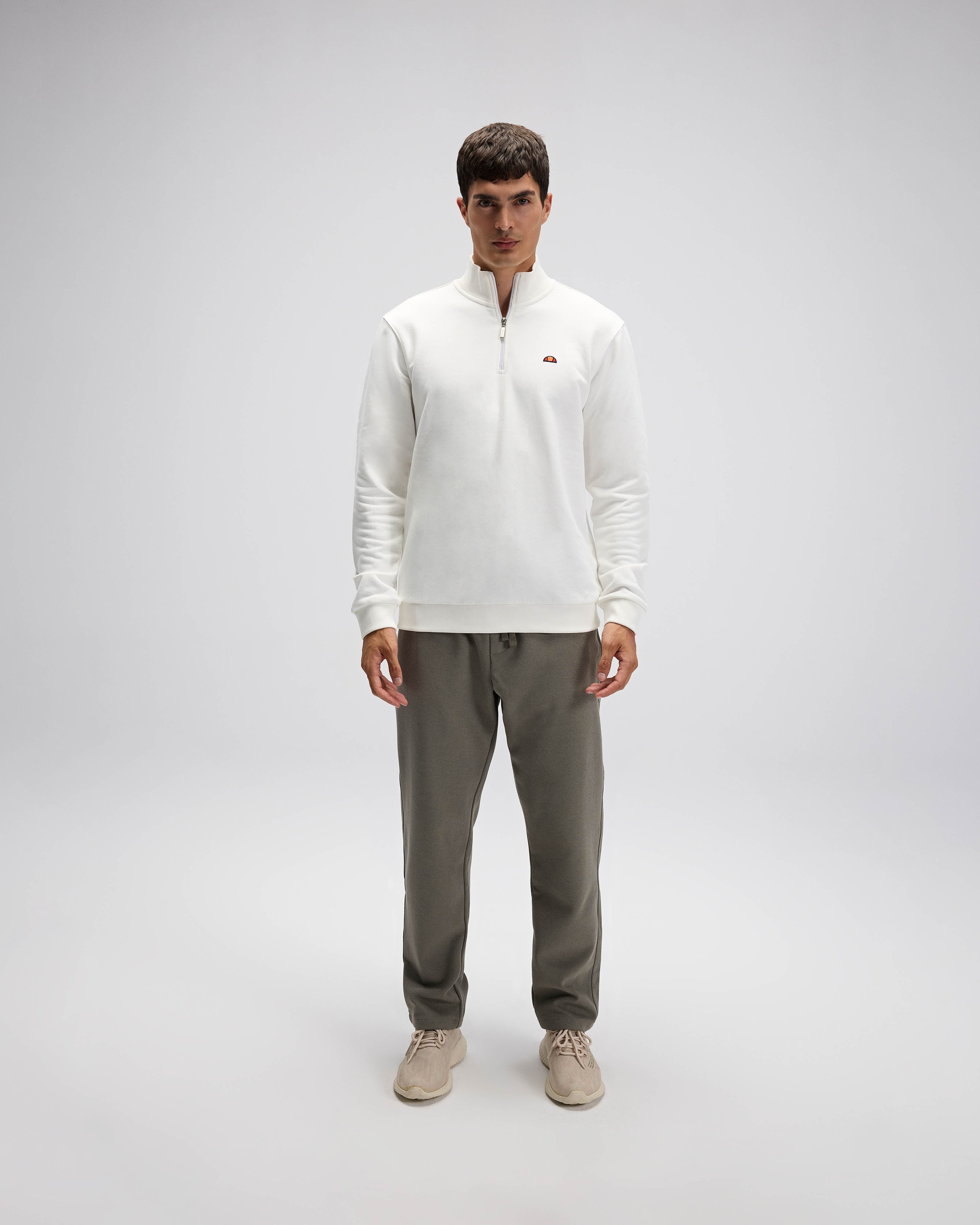 Beyaz Erkek Yarım Fermuarlı Sweatshirt EM580-OF