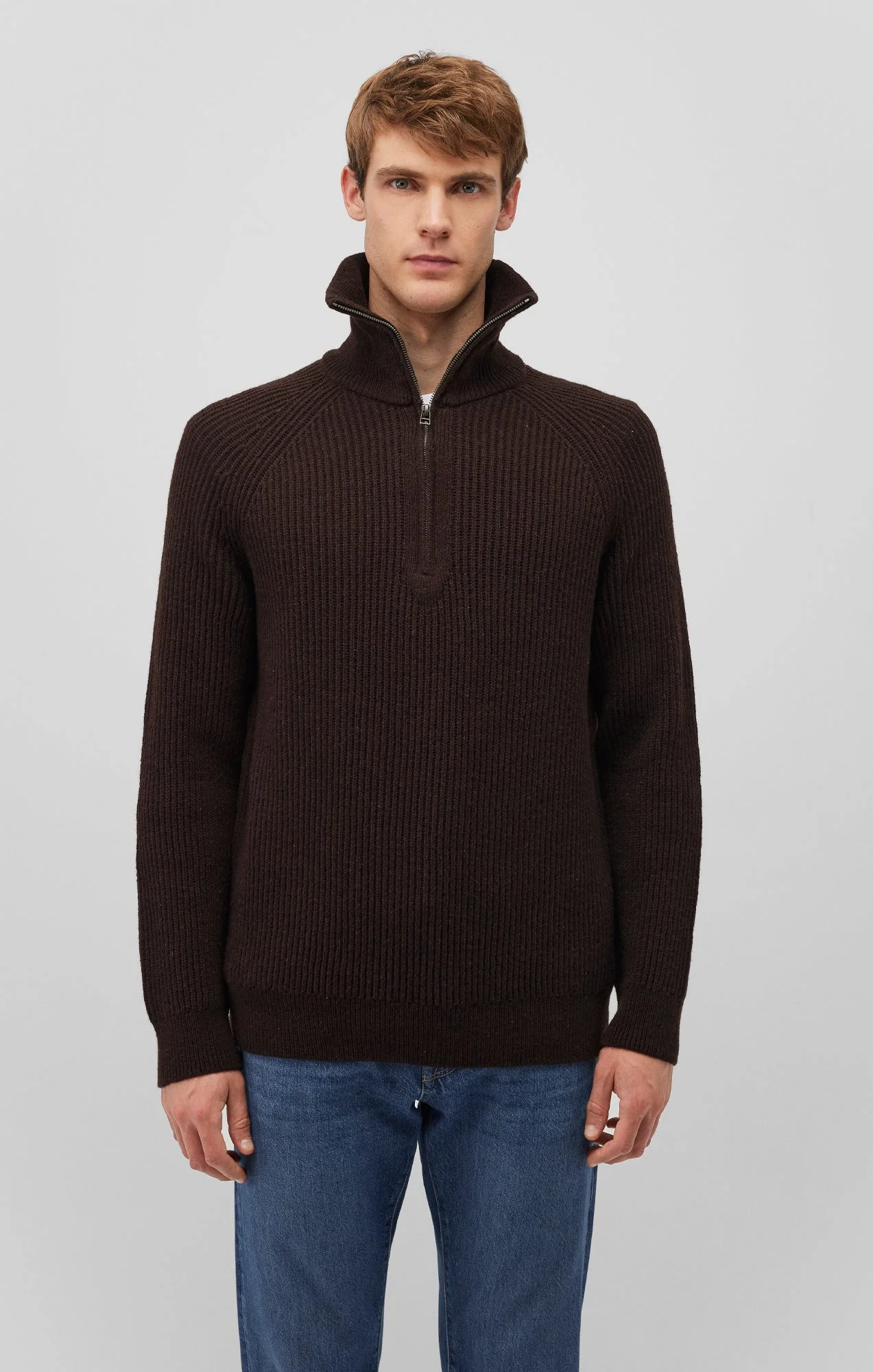 Erkek Yarım Fermuarlı Kahverengi Sweatshirt 0710271-88615