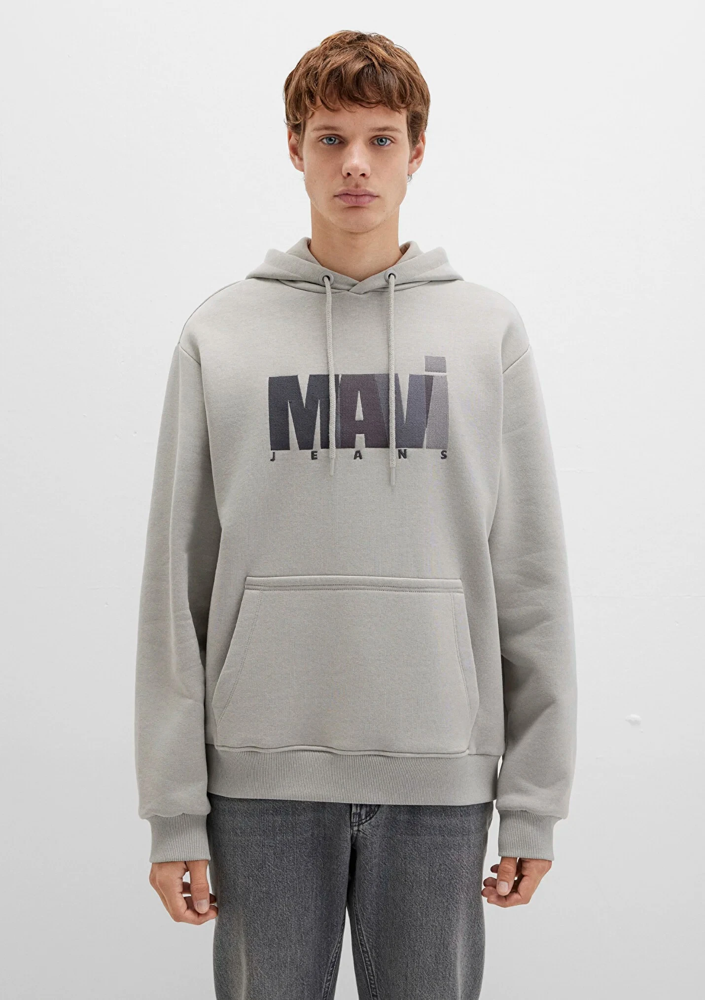 Logo Baskılı Gri Erkek Sweatshirt 