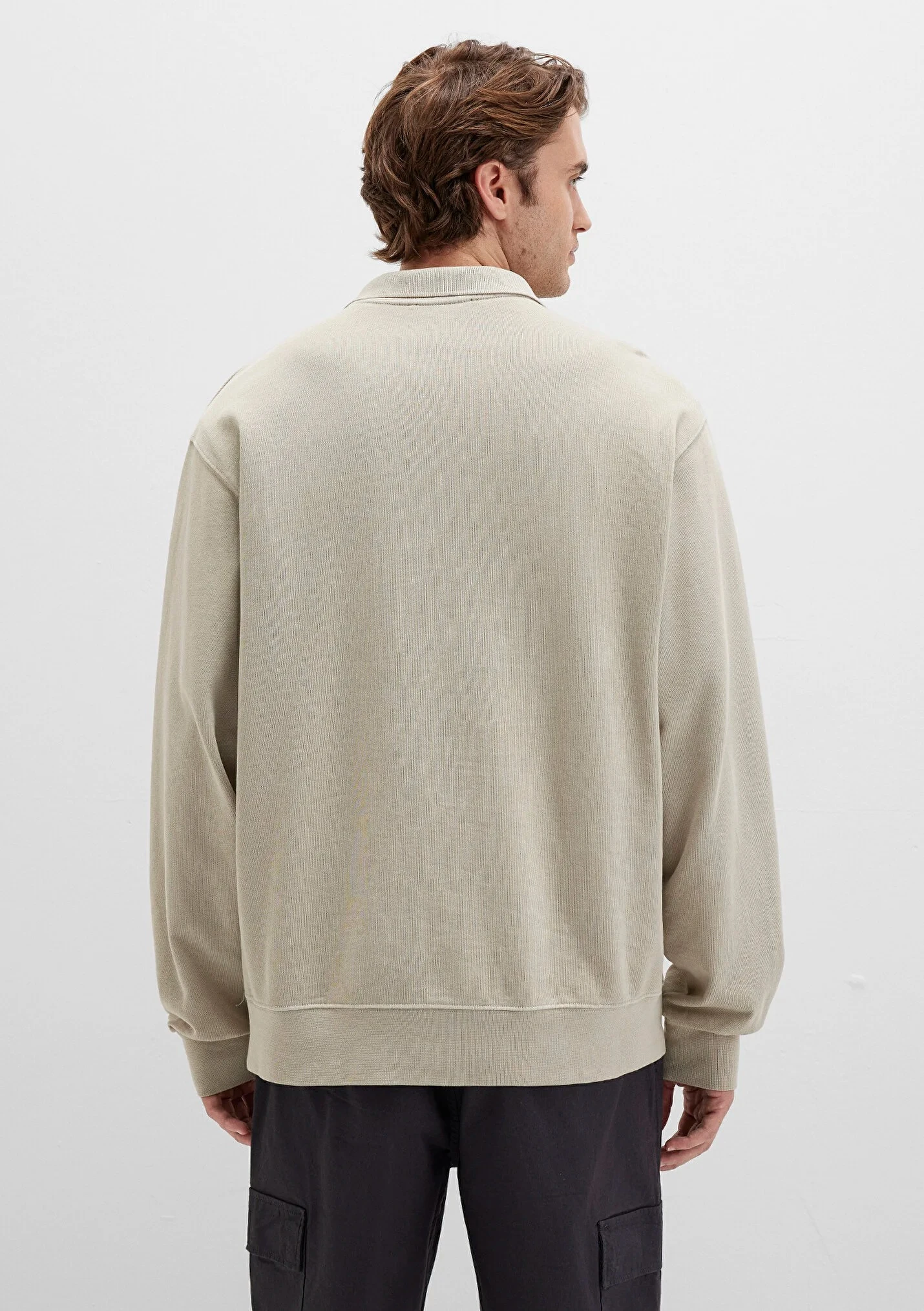 Bej Polo Yaka Erkek Sweatshirt