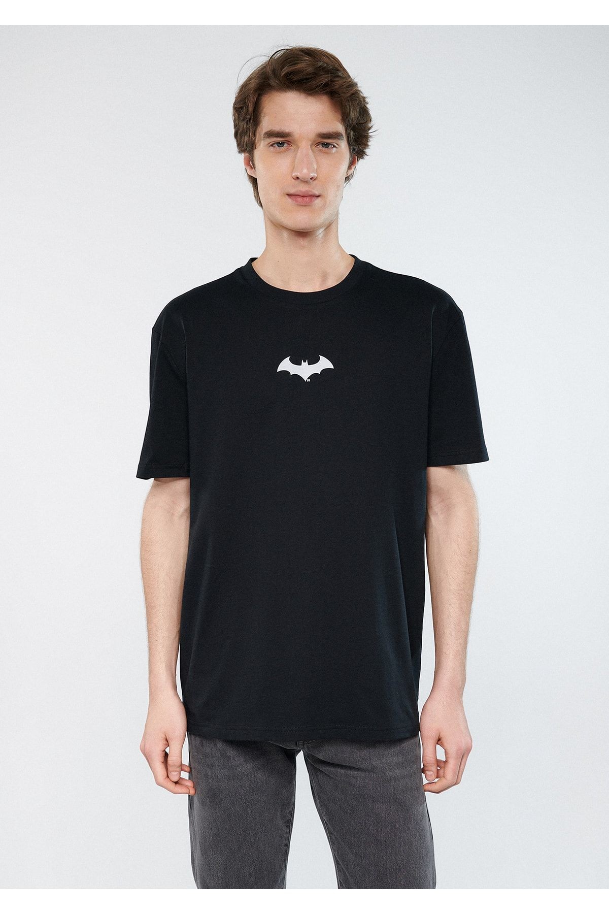 Mavi BATMAN Reflektör Baskılı Erkek Siyah Tişört