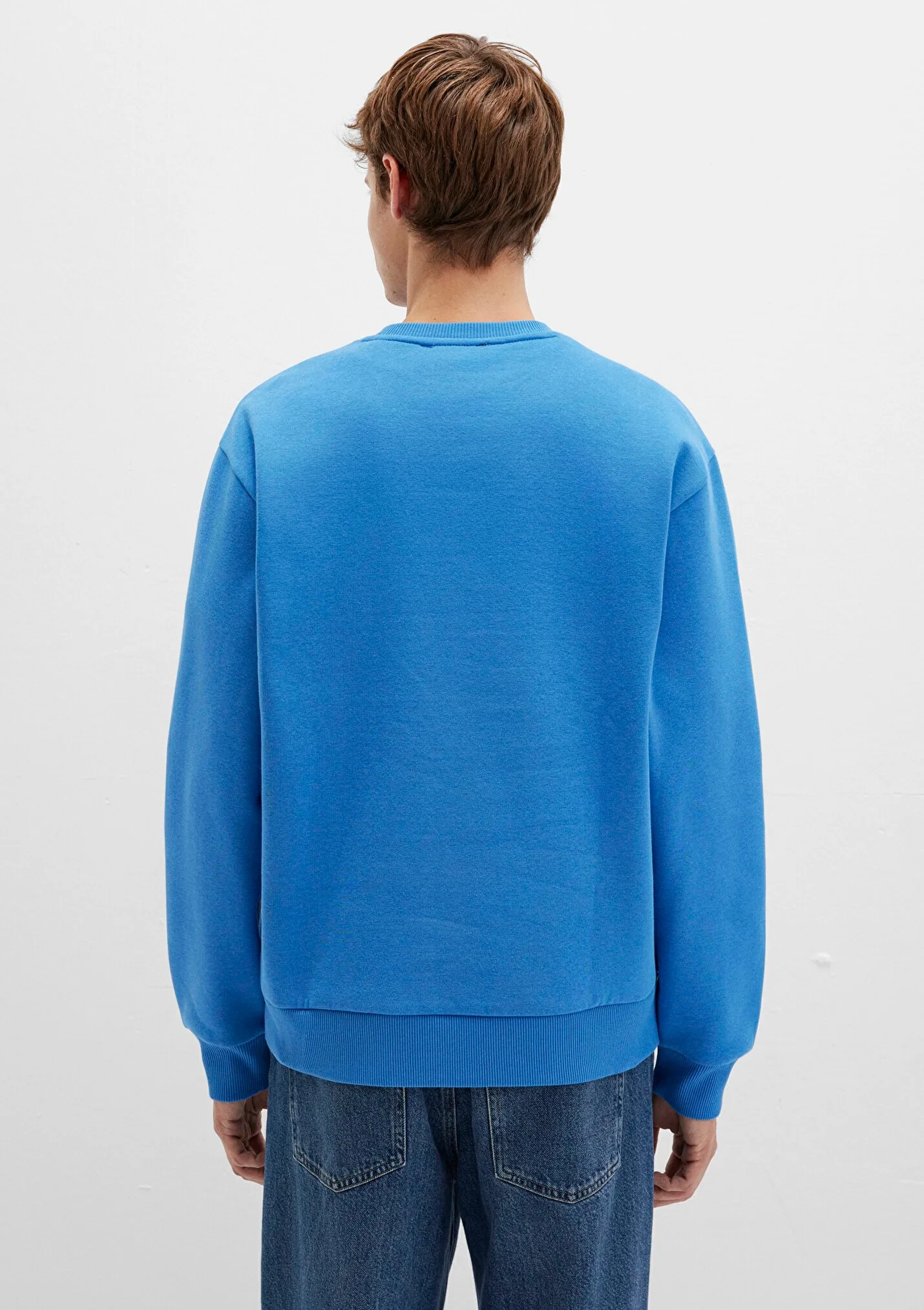 Erkek M Logo Nakış Detaylı Mavi Sweatshirt