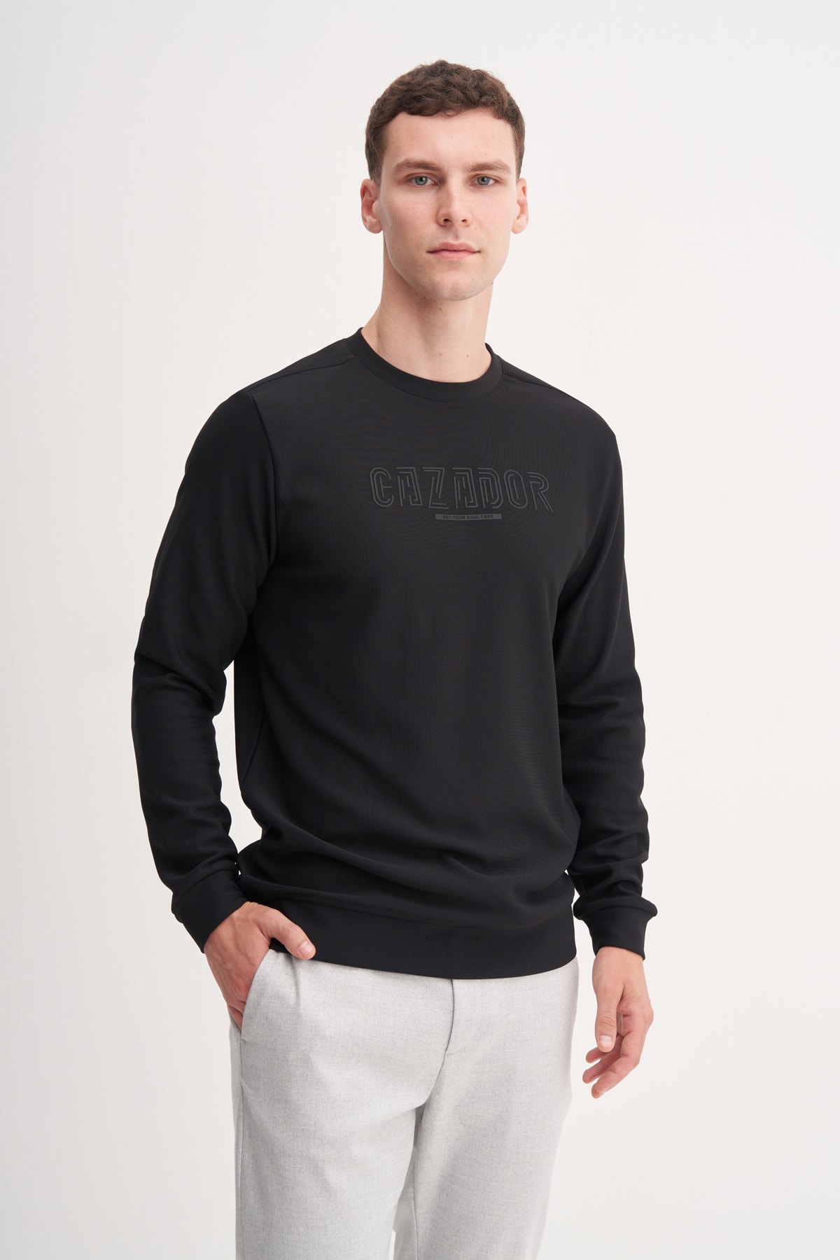 Cazador Baskılı Süprem Kumaş Erkek Siyah Sweatshirt CAZ 53300