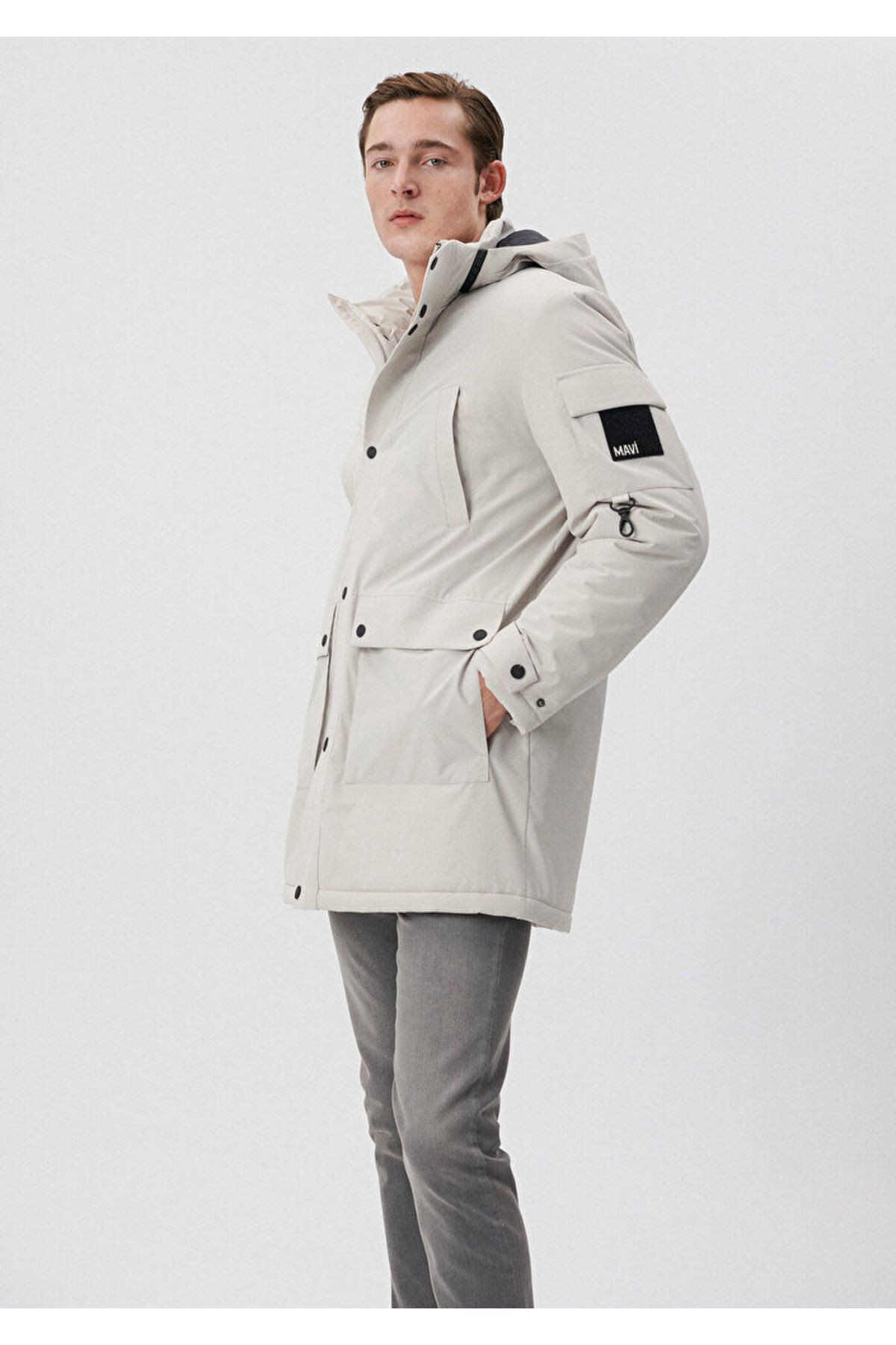 Mavi Kapüşonlu Bej Parka Regular Fit 0110124-70144