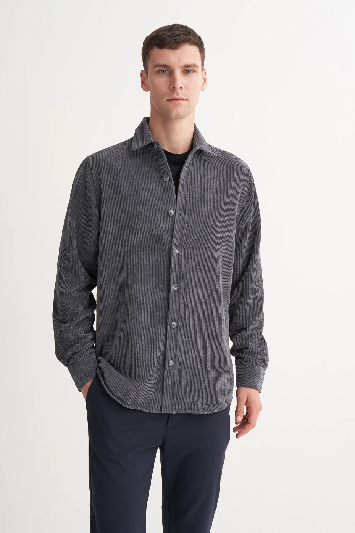Kadife Antrasit Erkek Gömlek CAZ 23035