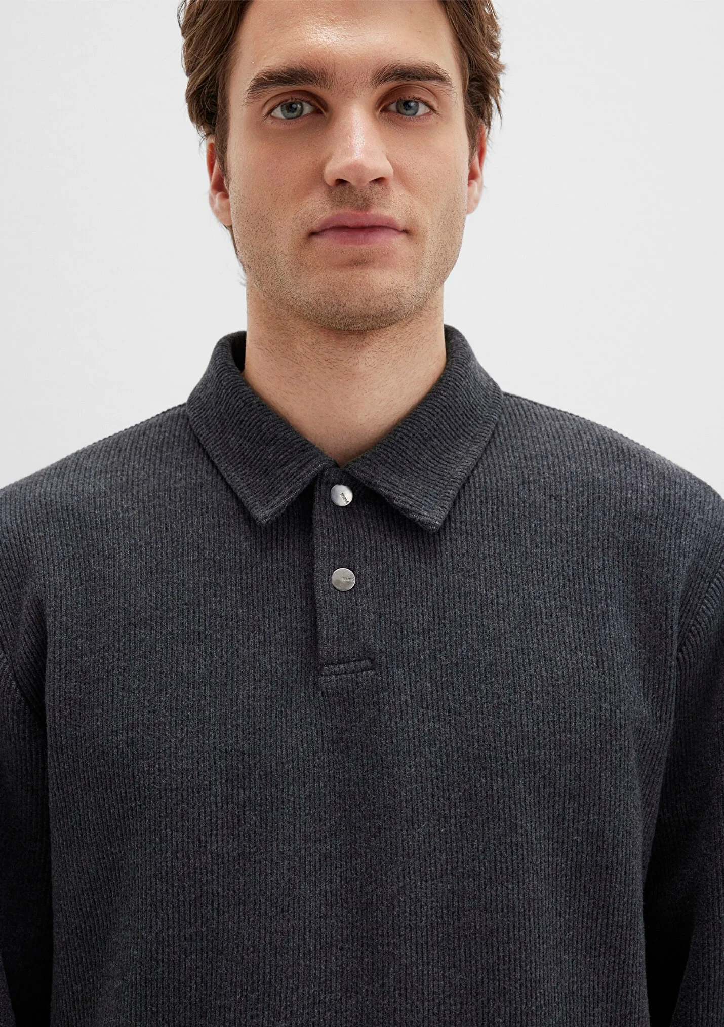 Erkek Antrasit Yarım Düğmeli Polo Yaka Sweatshirt