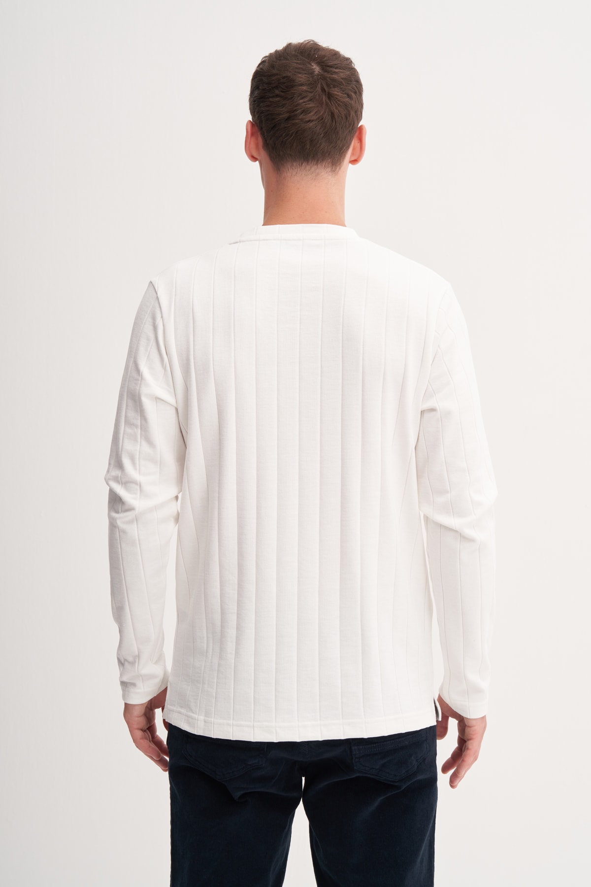Bisiklet Yaka Jakarlı Interlok Erkek Ekru Sweatshirt CAZ 53950