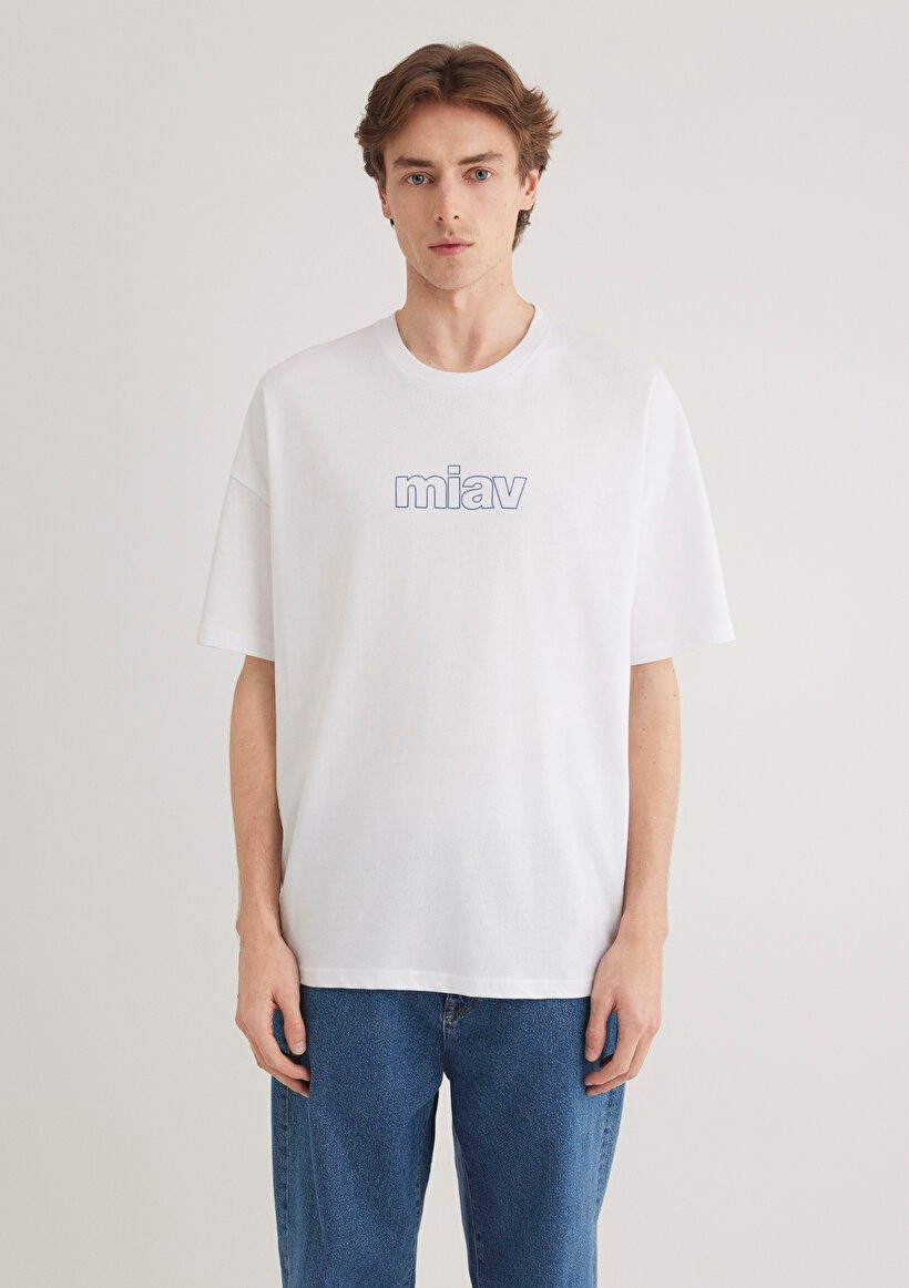 Miav Baskılı Oversize Beyaz Tişört 0611704-620
