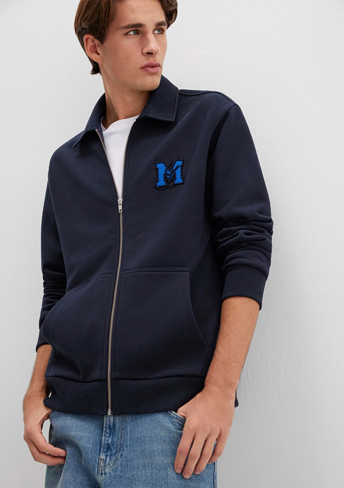 Erkek Lacivert Fermuarlı Sweatshirt