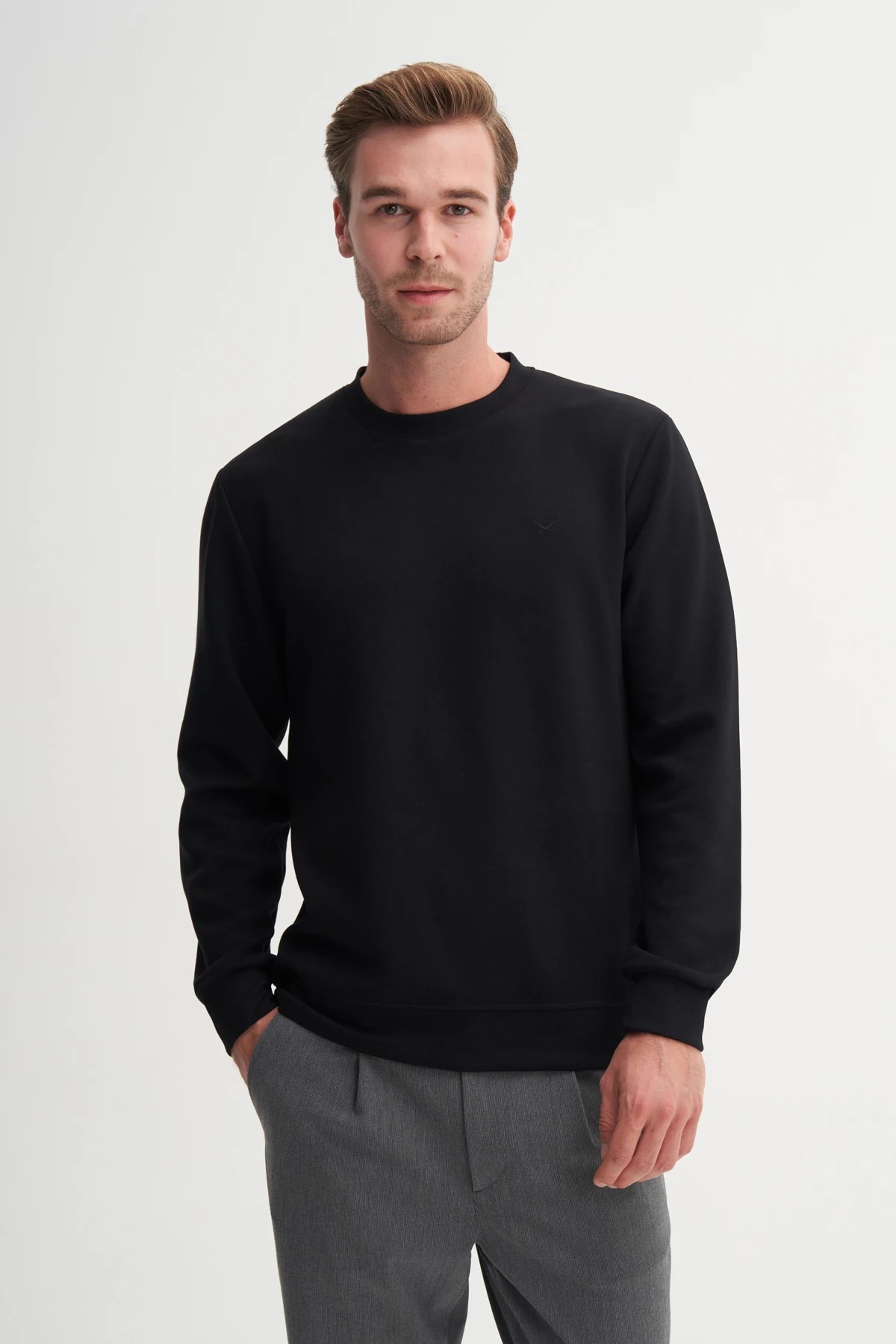 CAZ 54260 Bisiklet Yaka Erkek Siyah Sweatshirt