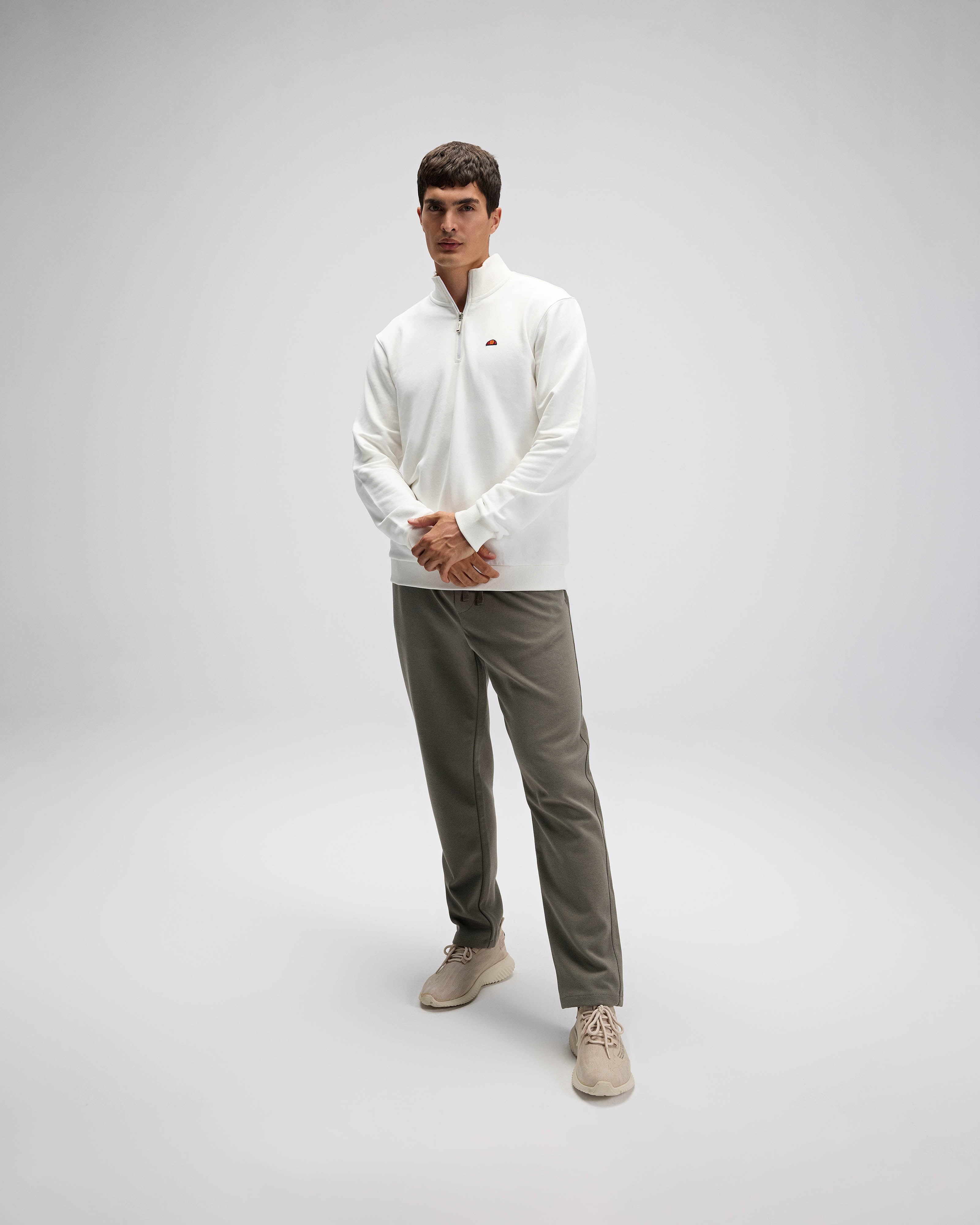 Beyaz Erkek Yarım Fermuarlı Sweatshirt EM580-OF