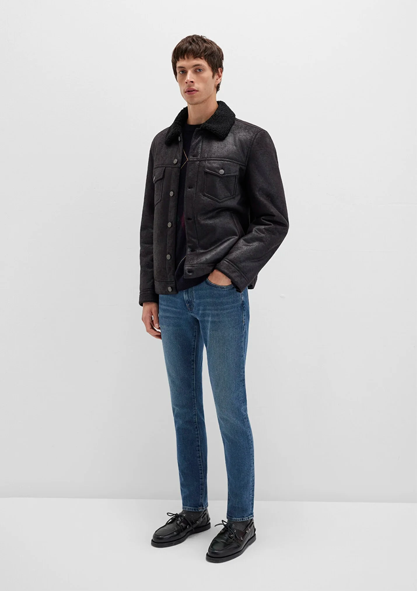 Erkek Siyah Suni Deri Ceket