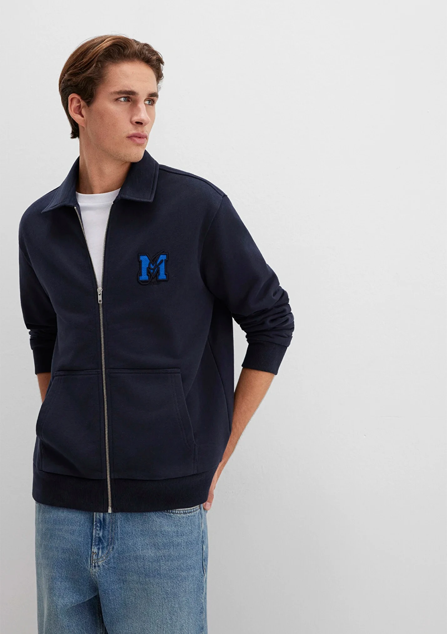 Erkek Lacivert Fermuarlı Sweatshirt