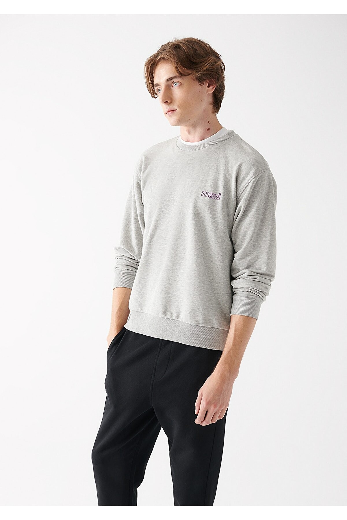 Mavi Mavi Baskılı Sweatshırt Açık Gri Melanj